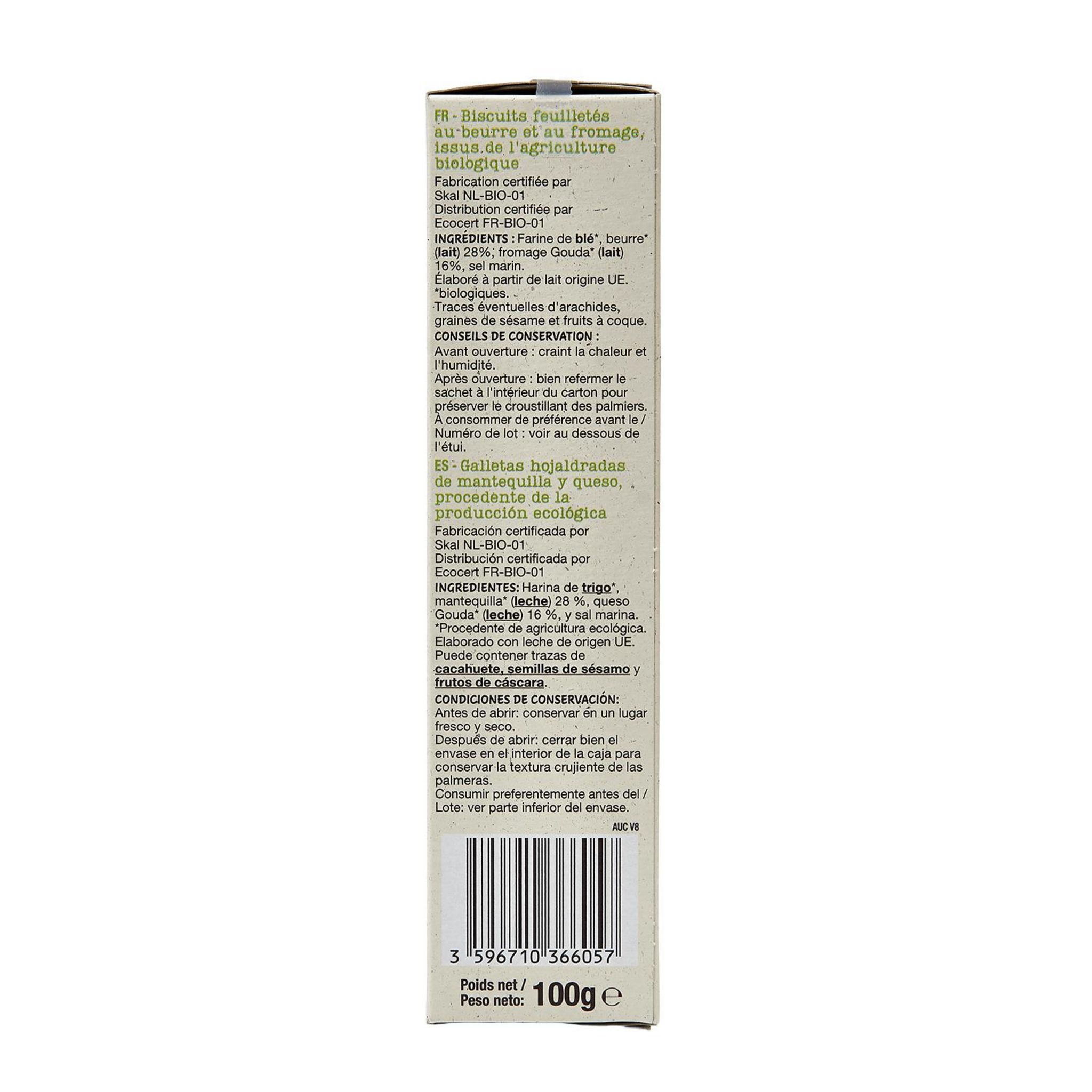 Voir la diapositive 4 : AUCHAN BIO Palmiers au fromage 100g