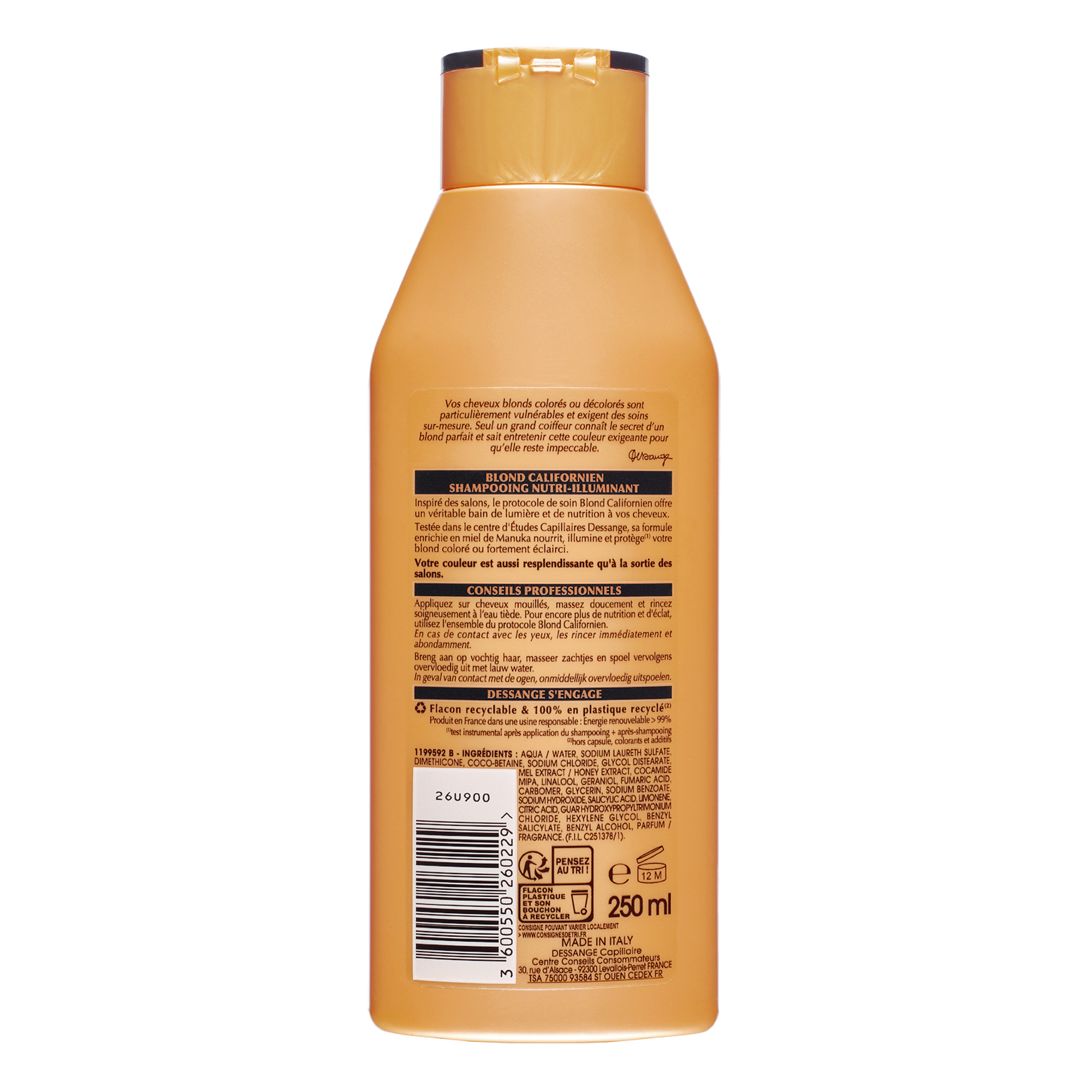 Voir la diapositive 2 : DESSANGE Shampooing nutri-illuminant cheveux blonds colorés, décolorés au miel de manuka 250ml