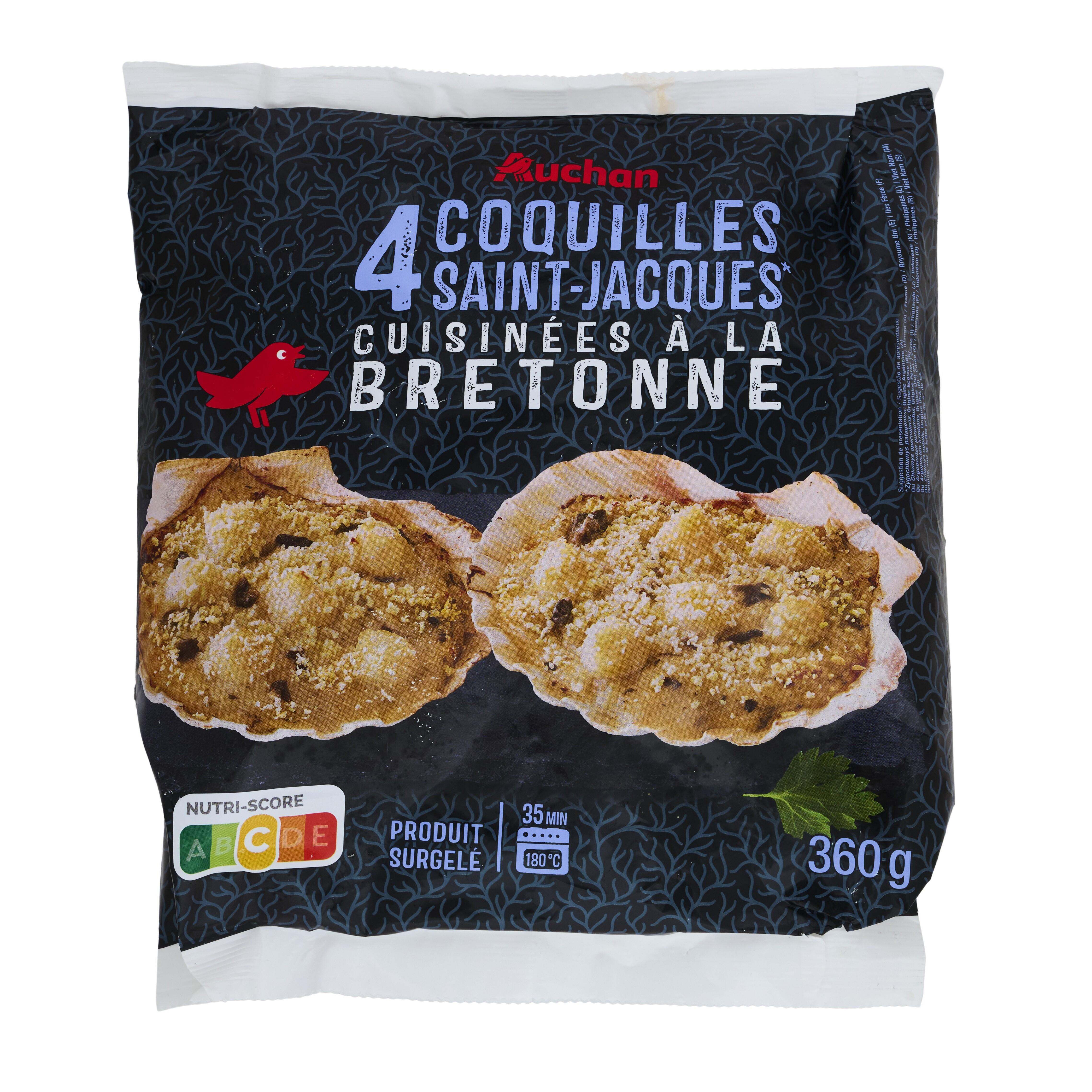 Voir la diapositive 2 : AUCHAN Coquilles Saint-Jacques cuisinées à la bretonne 4 pièces 360g