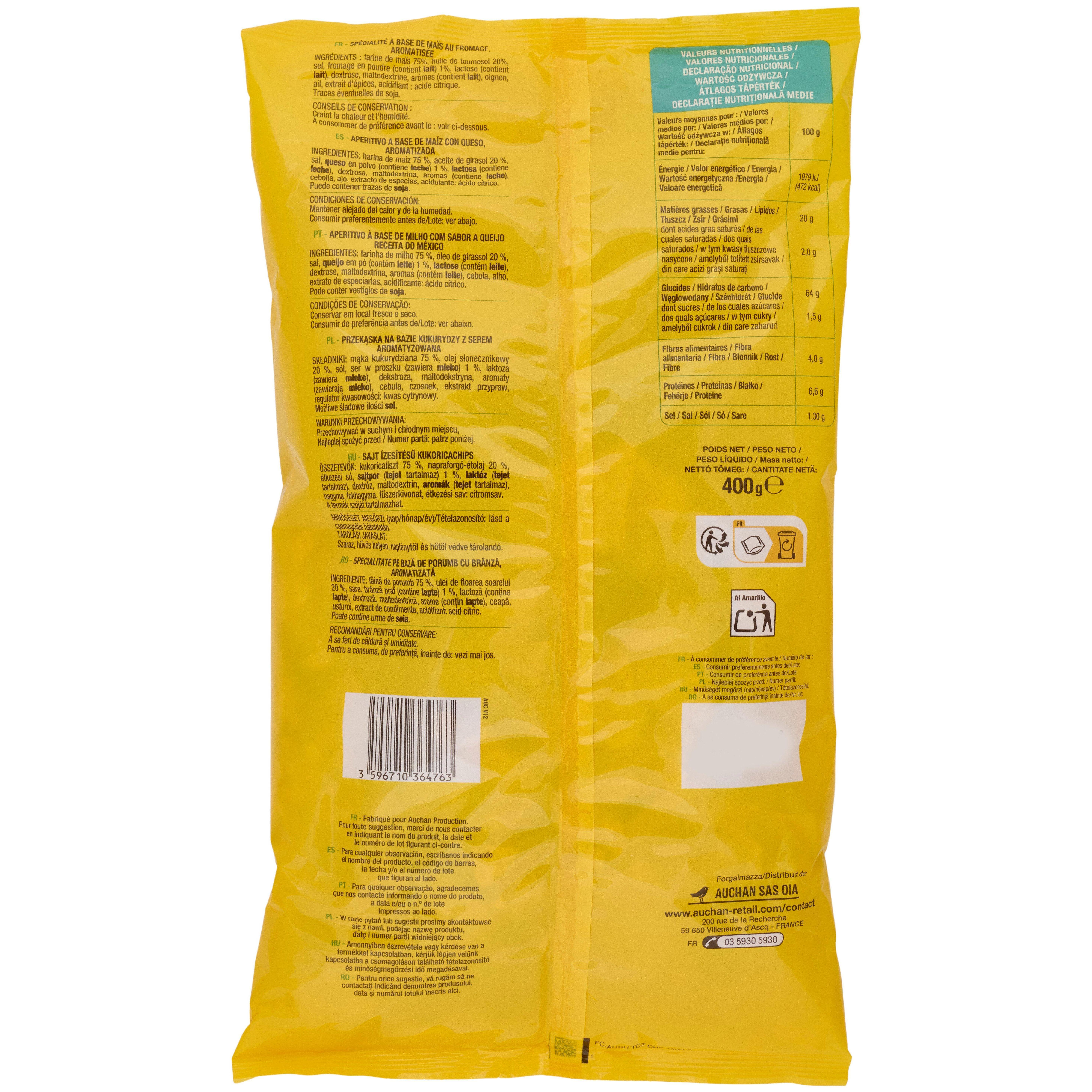 Voir la diapositive 3 : AUCHAN Tortillas au fromage à l'huile de tournesol 400g