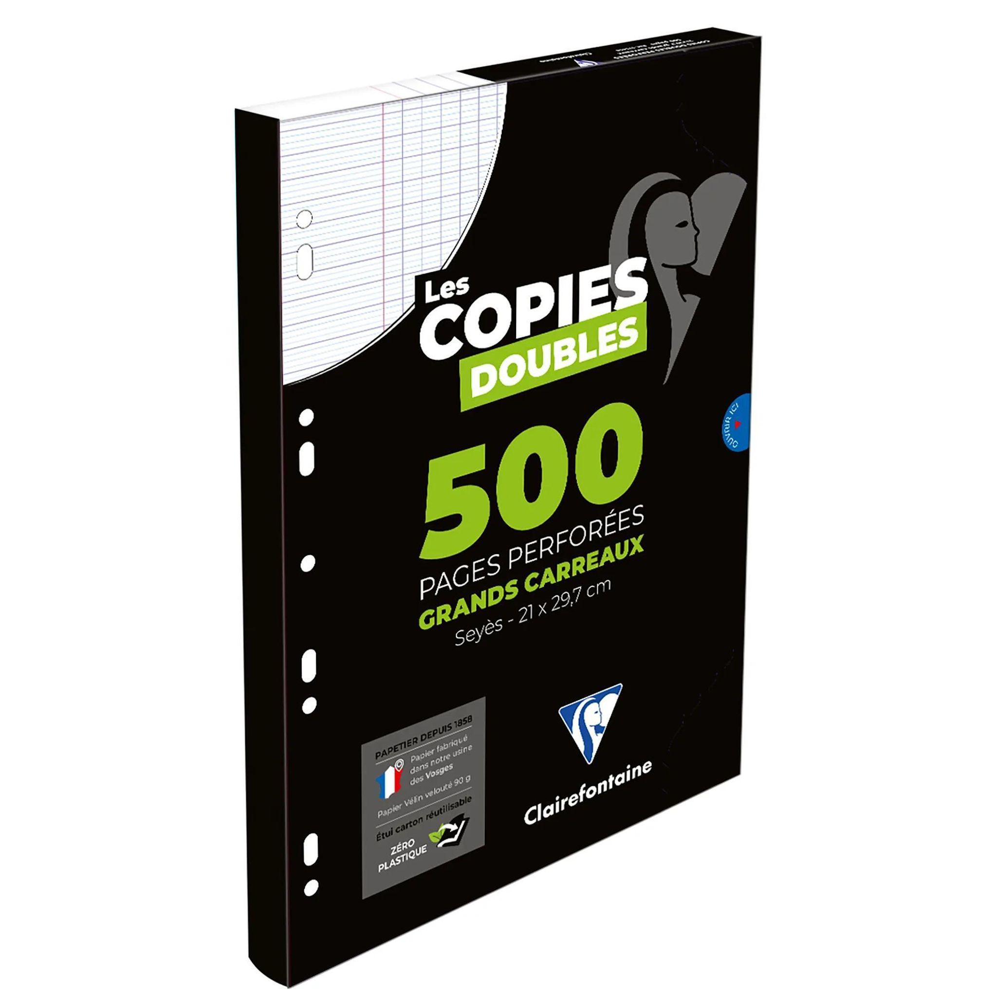 CLAIREFONTAINE Copies doubles perforées 21x29,7cm - 500 pages - Grand carreaux