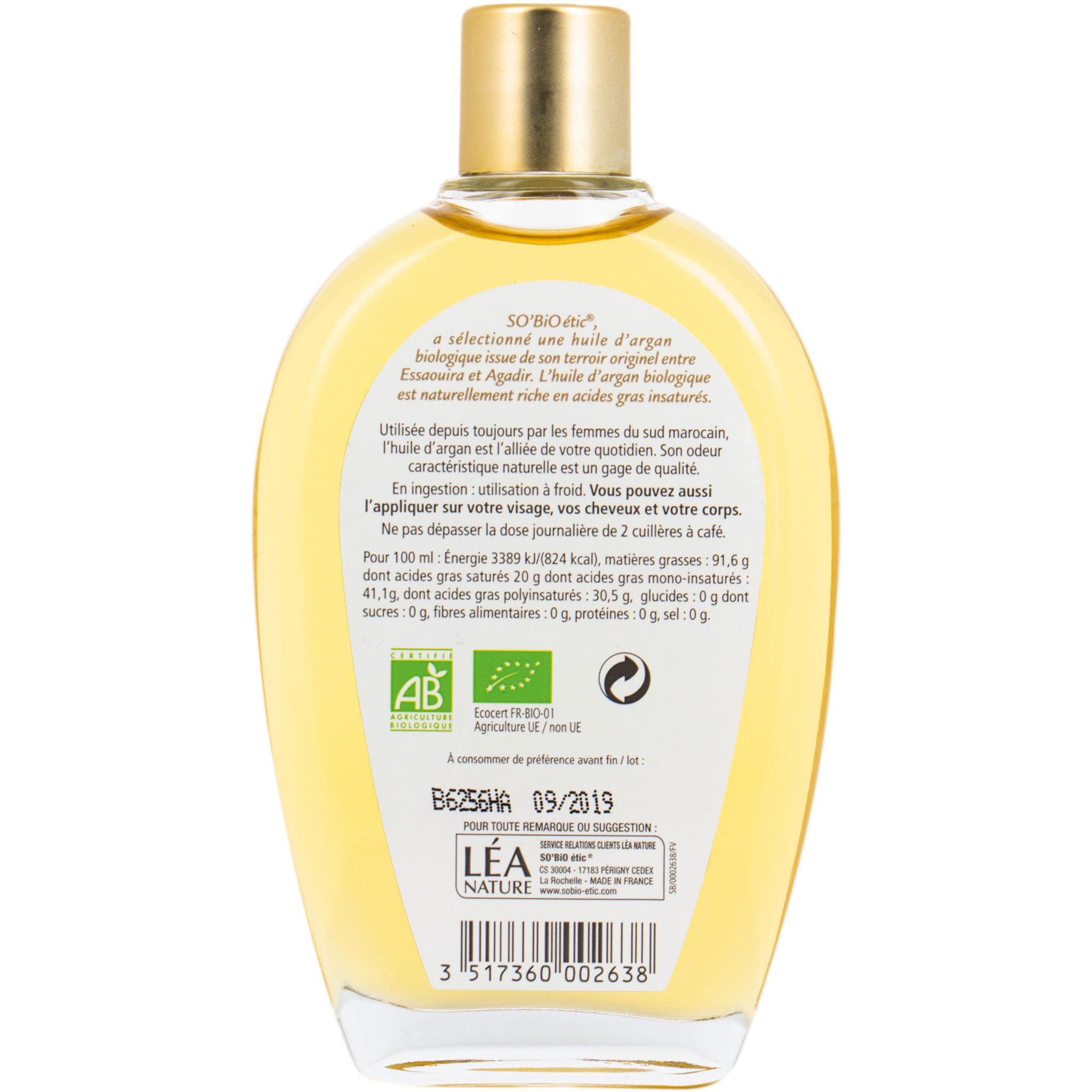 Voir la diapositive 2 : SO BIO ETIC Pure huile d'argan biologique 100ml