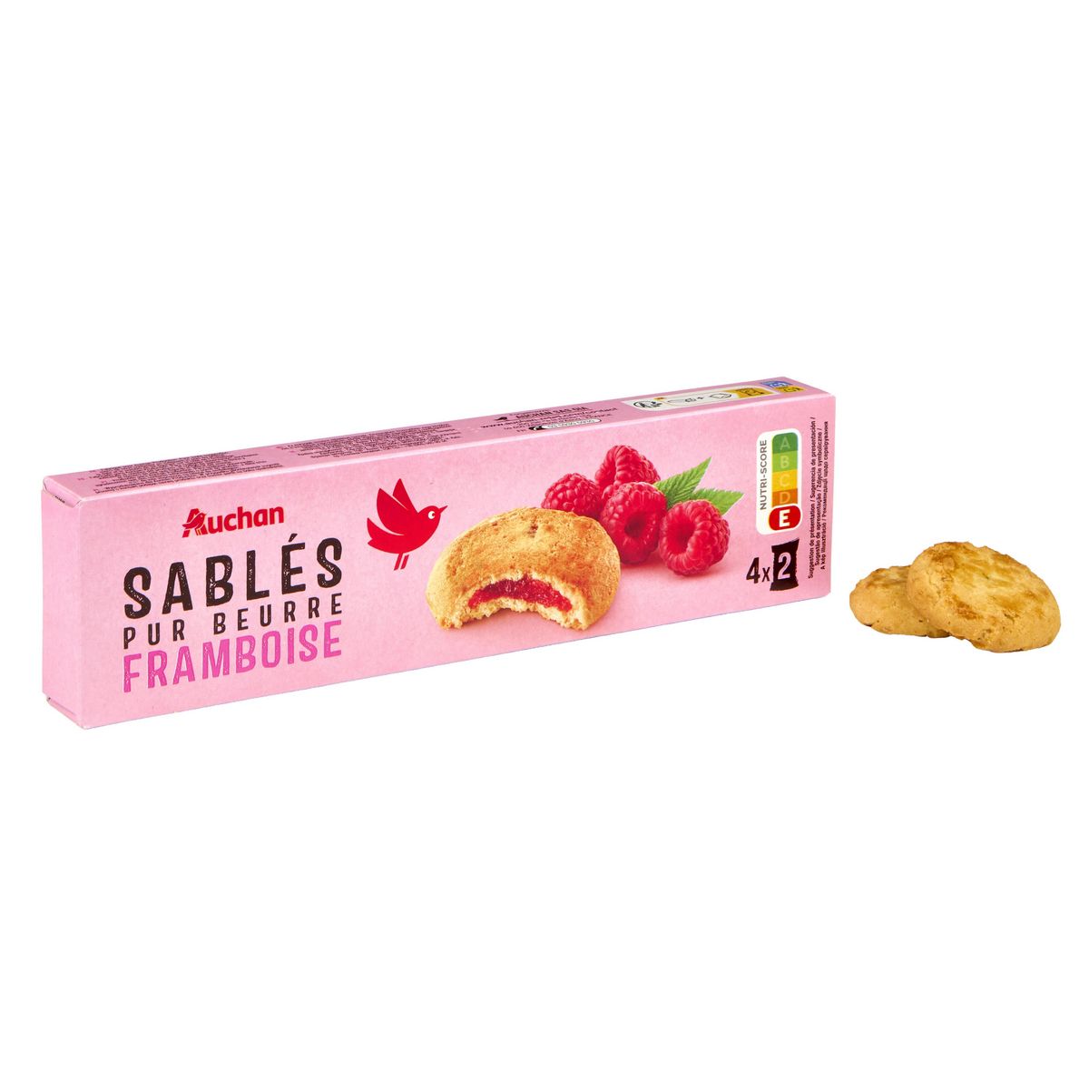 AUCHAN Biscuits sablés fourrés à la framboise sachets fraîcheur 4x2 biscuits 100g