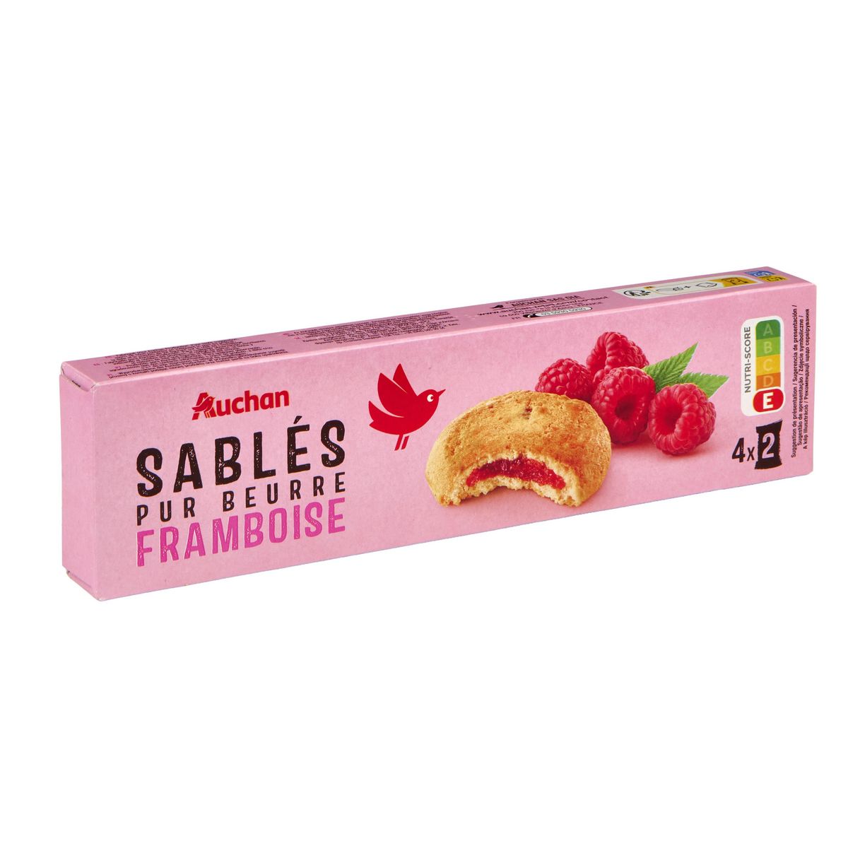 AUCHAN Biscuits sablés fourrés à la framboise sachets fraîcheur 4x2 biscuits 100g