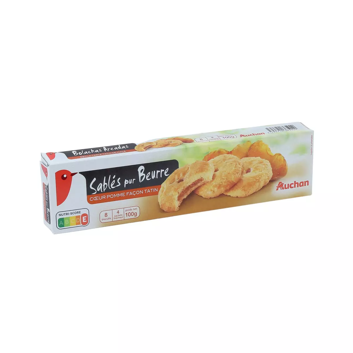 AUCHAN Biscuits sablés pur beurre cœur pomme façon tatin 4x2 biscuits 100g