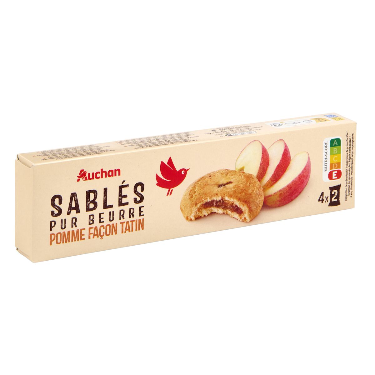 AUCHAN Biscuits sablés pur beurre cœur pomme façon tatin 4x2 biscuits 100g