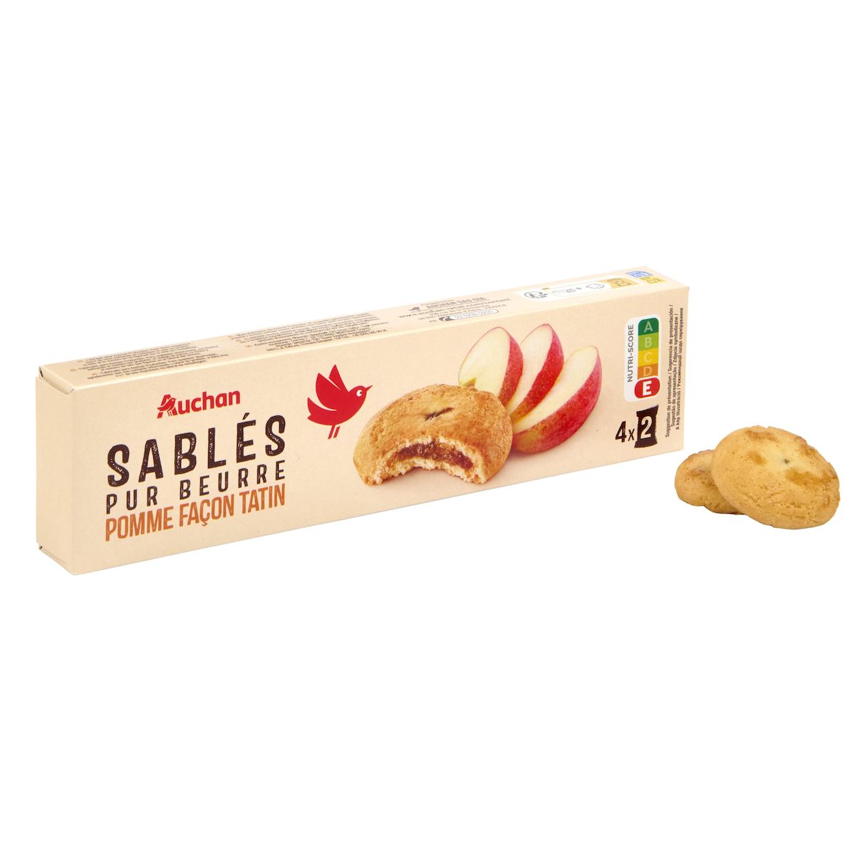 AUCHAN Biscuits sablés pur beurre cœur pomme façon tatin 4x2 biscuits 100g