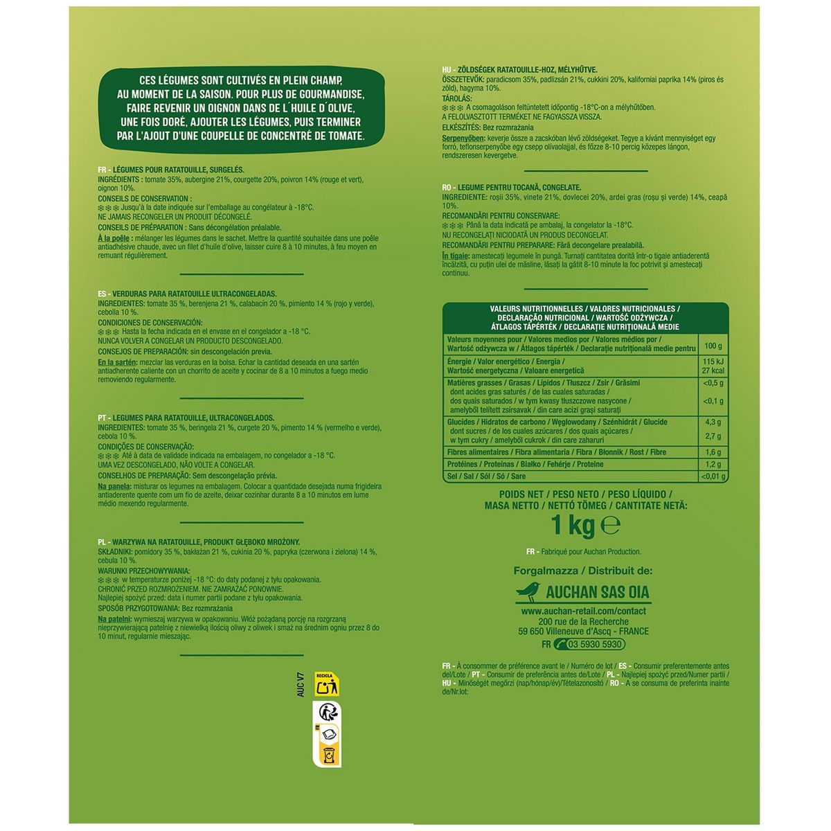 AUCHAN Légumes pour ratatouille 5 portions 1kg