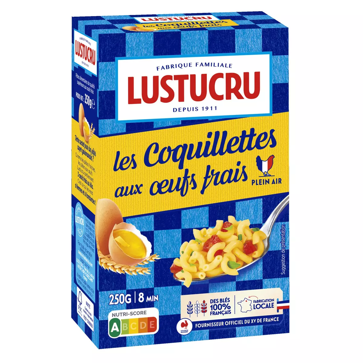 LUSTUCRU Coquillettes aux œufs frais blé français 500g