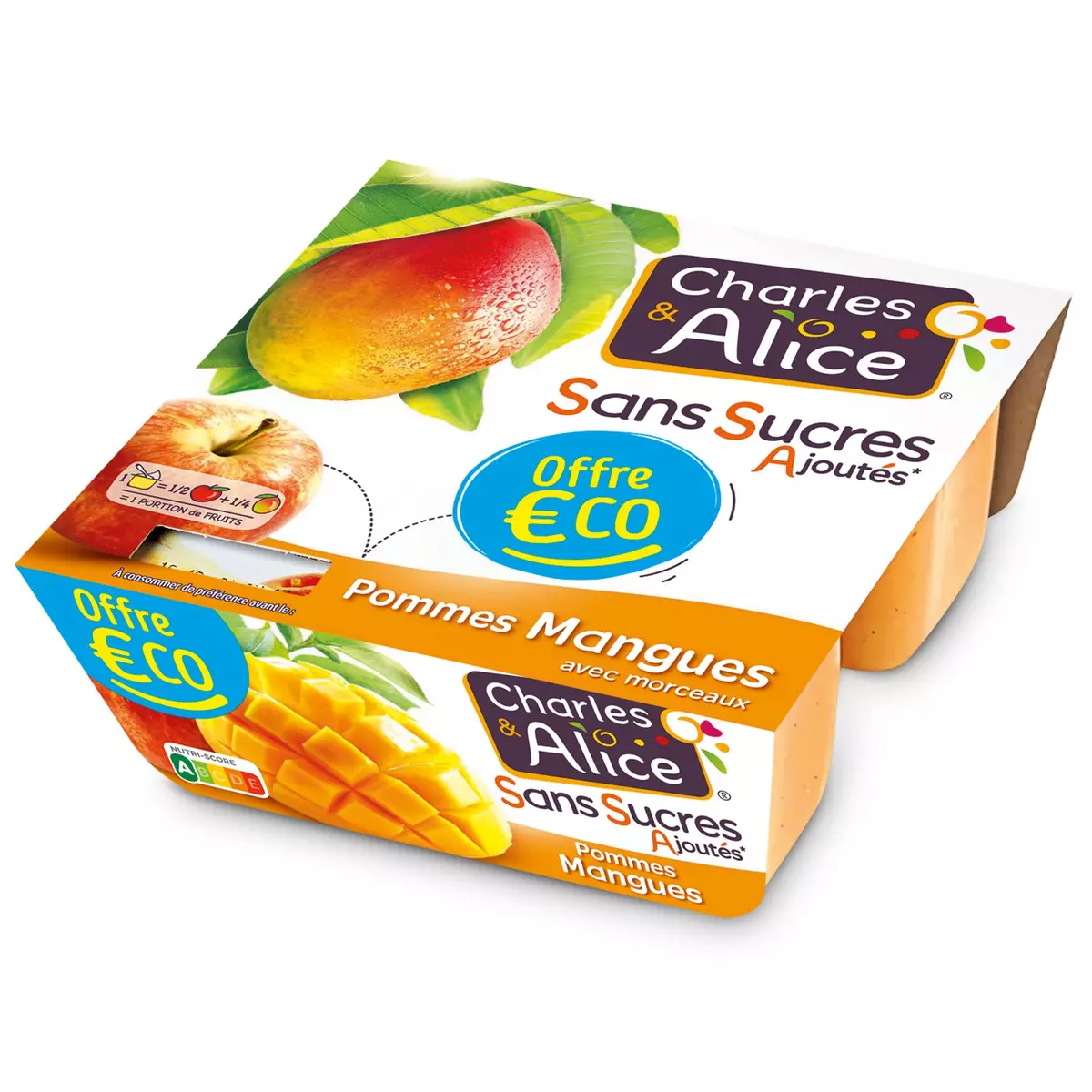 CHARLES & ALICE Spécialité pommes mangues sans sucres ajoutés 4x100g
