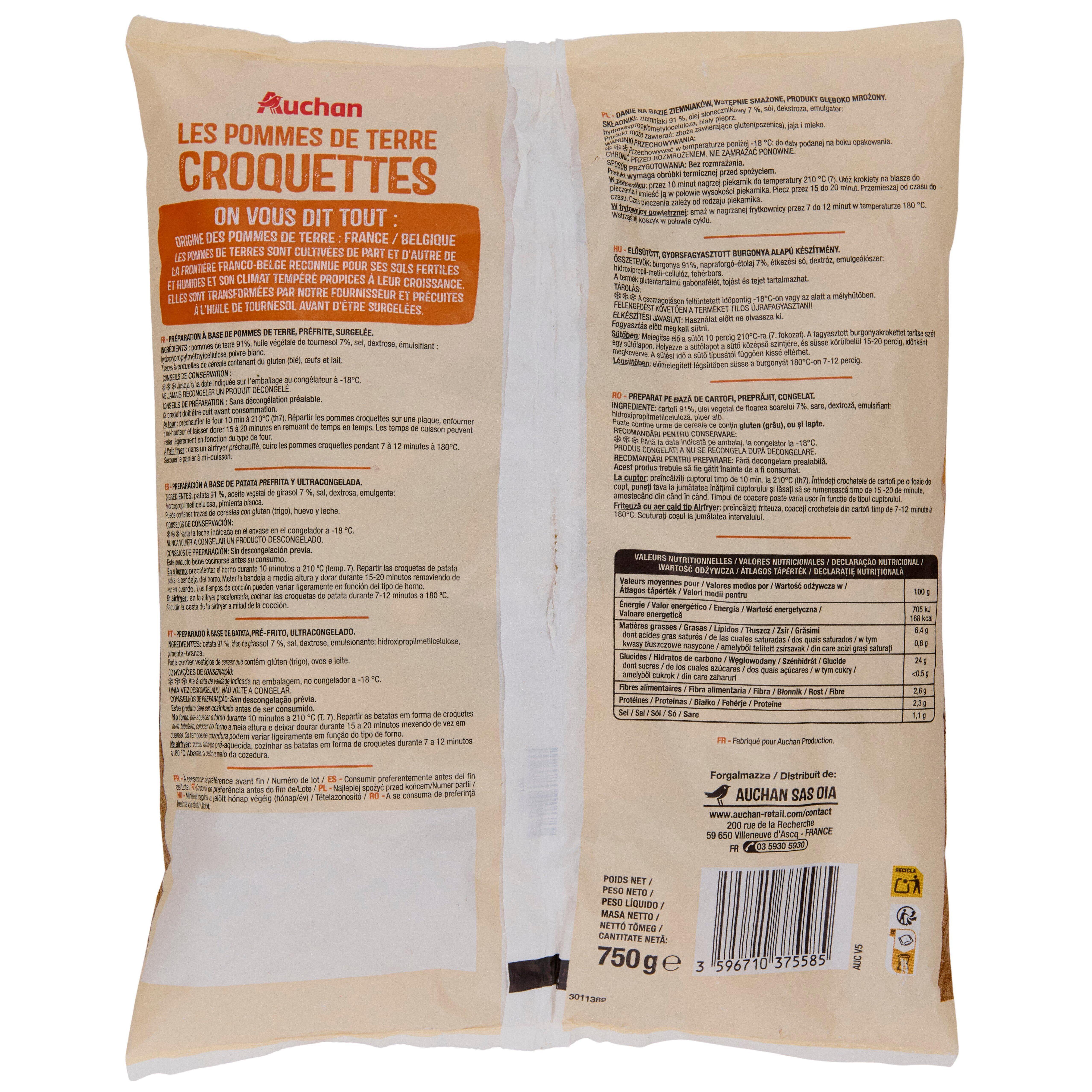Voir la diapositive 3 : AUCHAN Croquettes de pommes de terre 750g