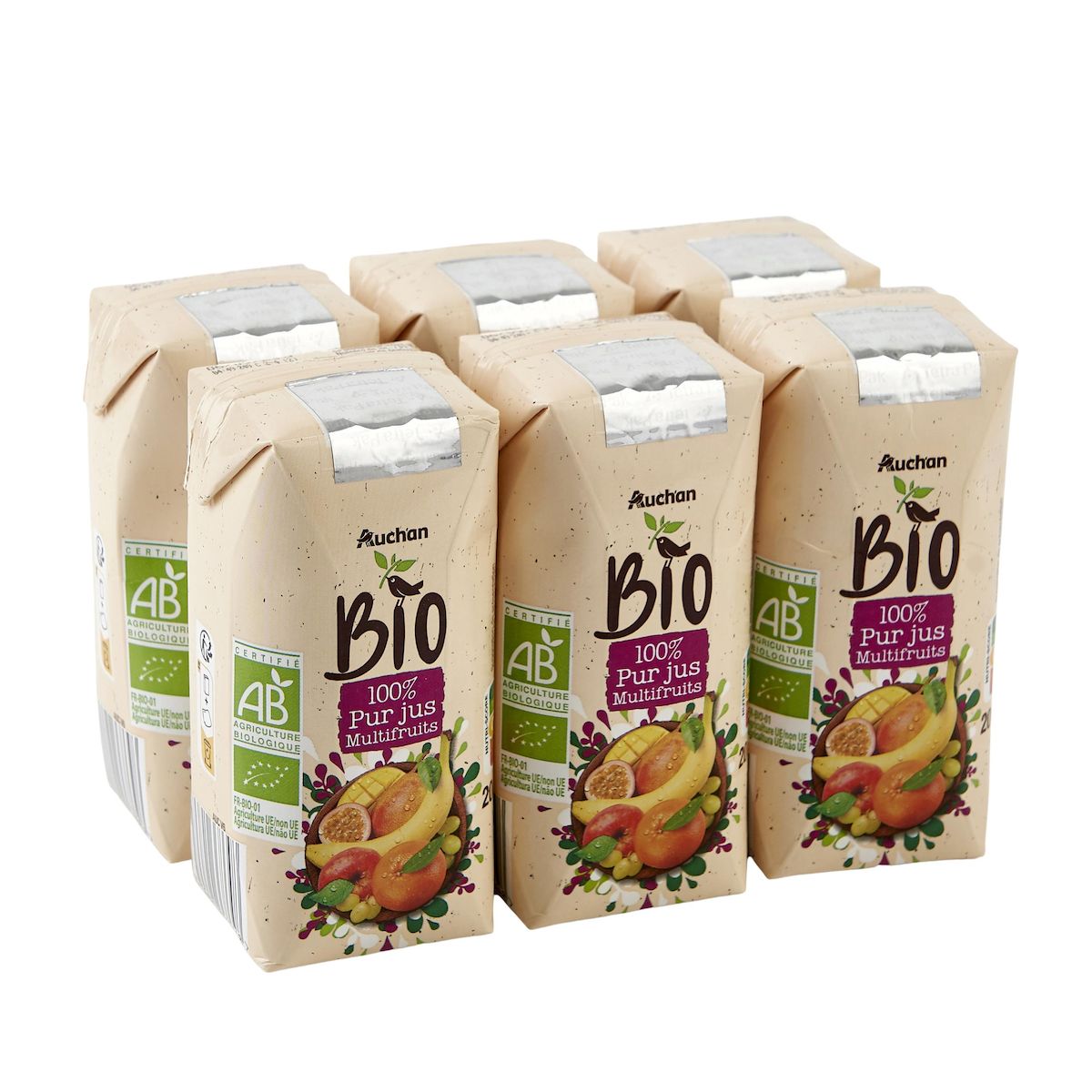 AUCHAN BIO Pur jus multifruits bio briquettes 6x20cl