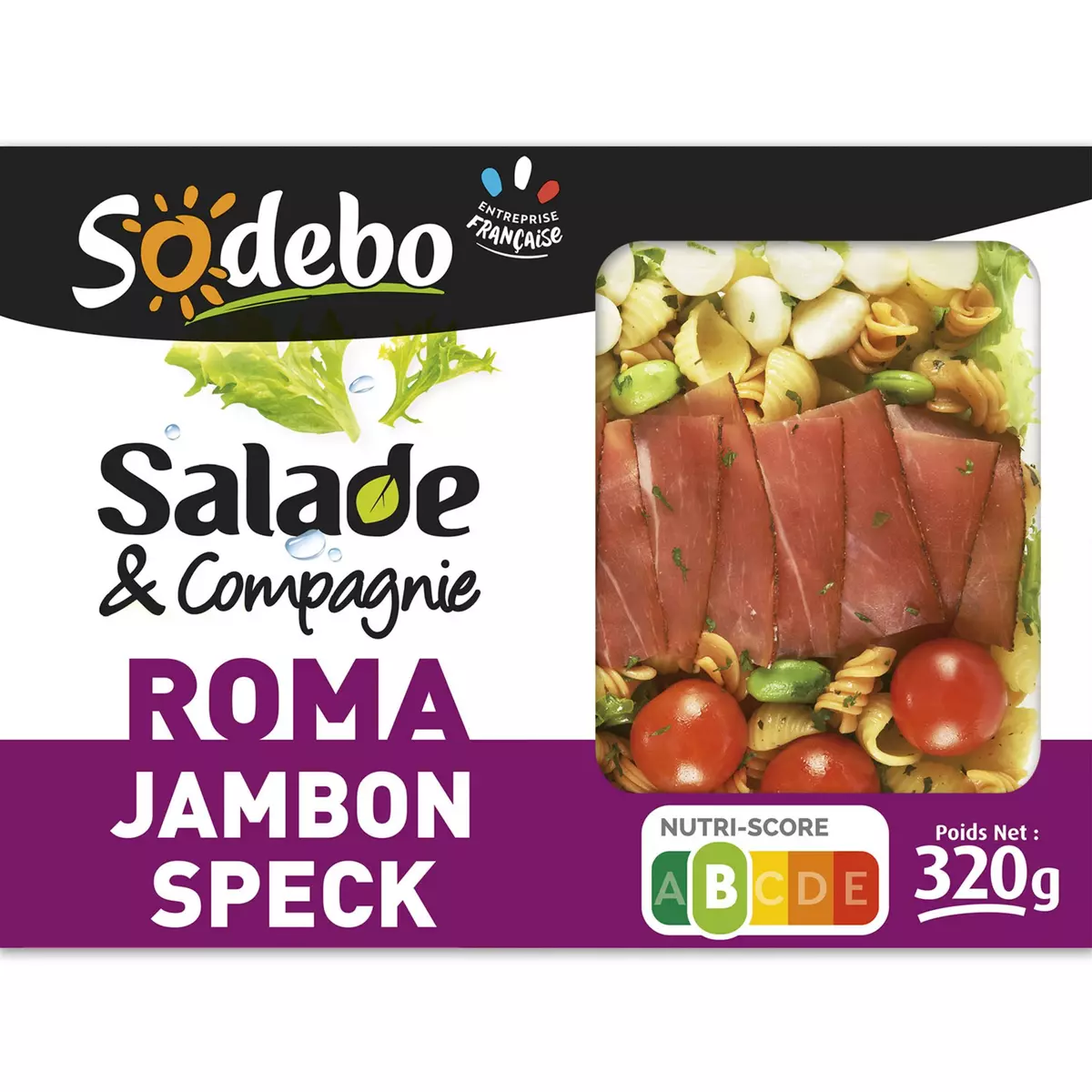 SODEBO Salade & compagnie roma jambon speck crudités pâtes 1 portion 320g