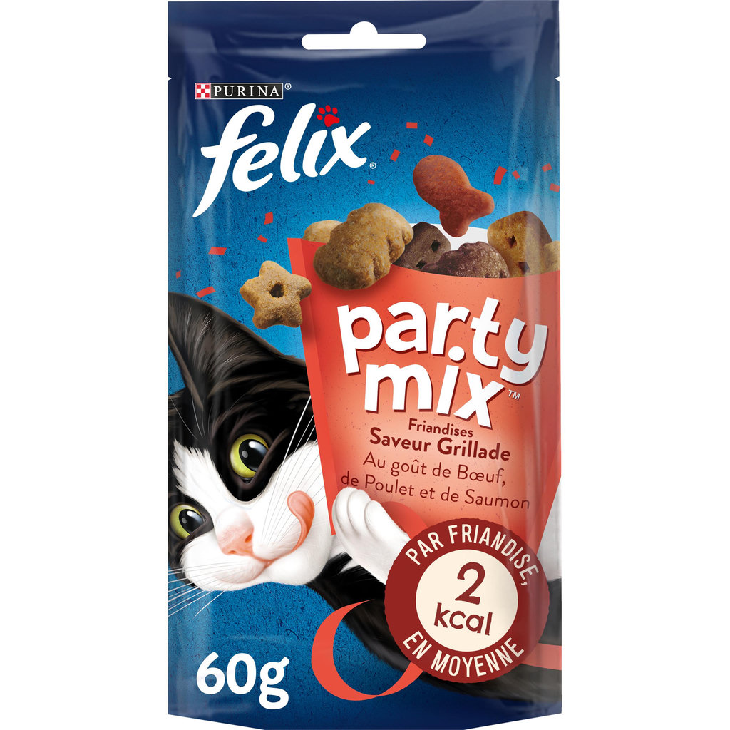 FELIX Party Mix Friandises au boeuf poulet saumon pour chat 60g