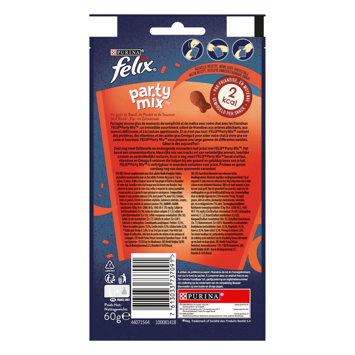FELIX Friandises party mix au boeuf poulet saumon pour chat 60g