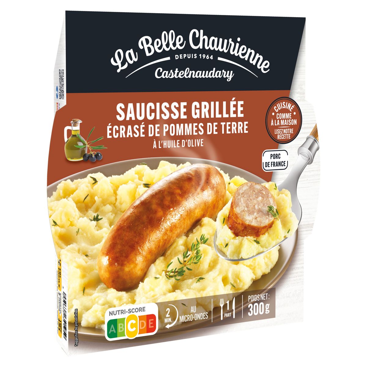 LA BELLE CHAURIENNE Saucisse grillée et écrasé de pomme de terre à l'huile d'olive 1 portion 300g