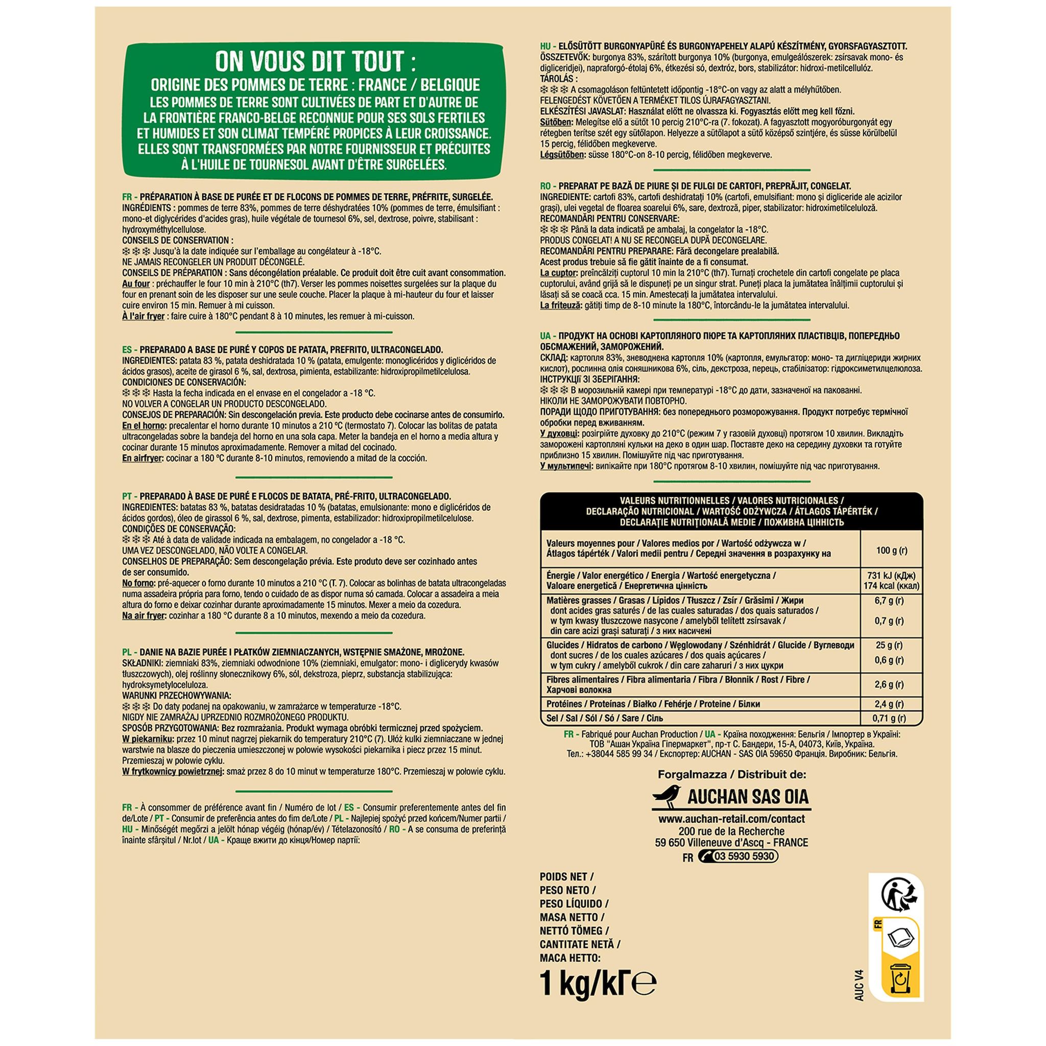 Voir la diapositive 4 : AUCHAN Pommes de terre noisettes 1kg