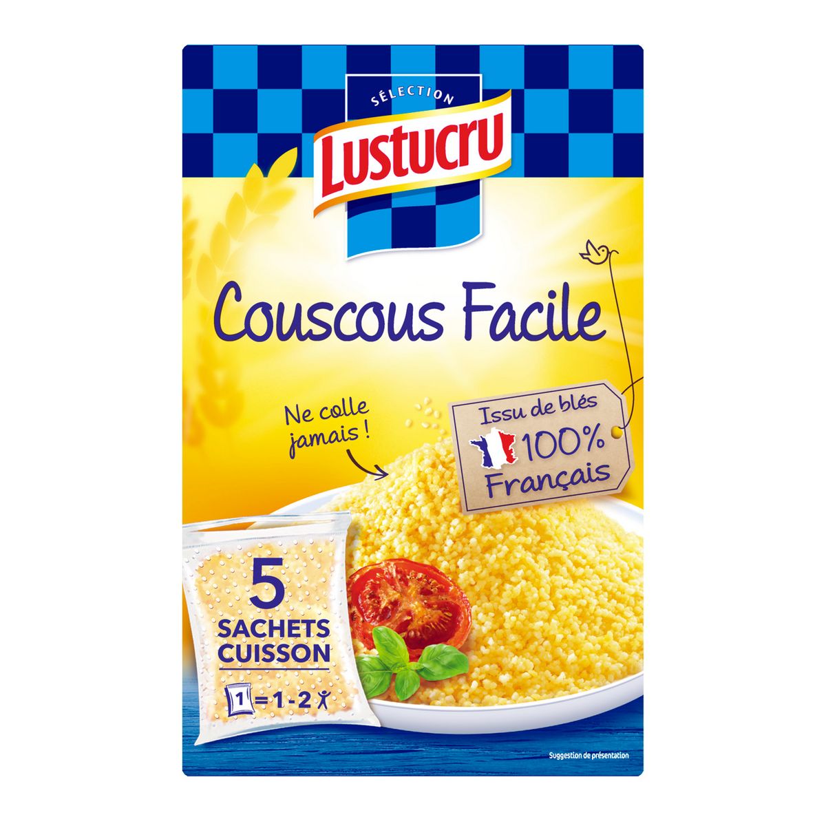 LUSTUCRU Couscous facile sachets cuisson, issu de blés français 5 sachets 5x100g