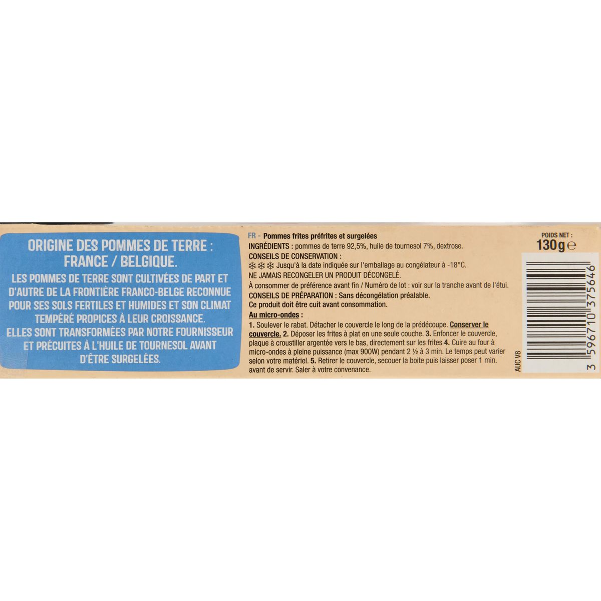 AUCHAN Frites pour micro-ondes 130g