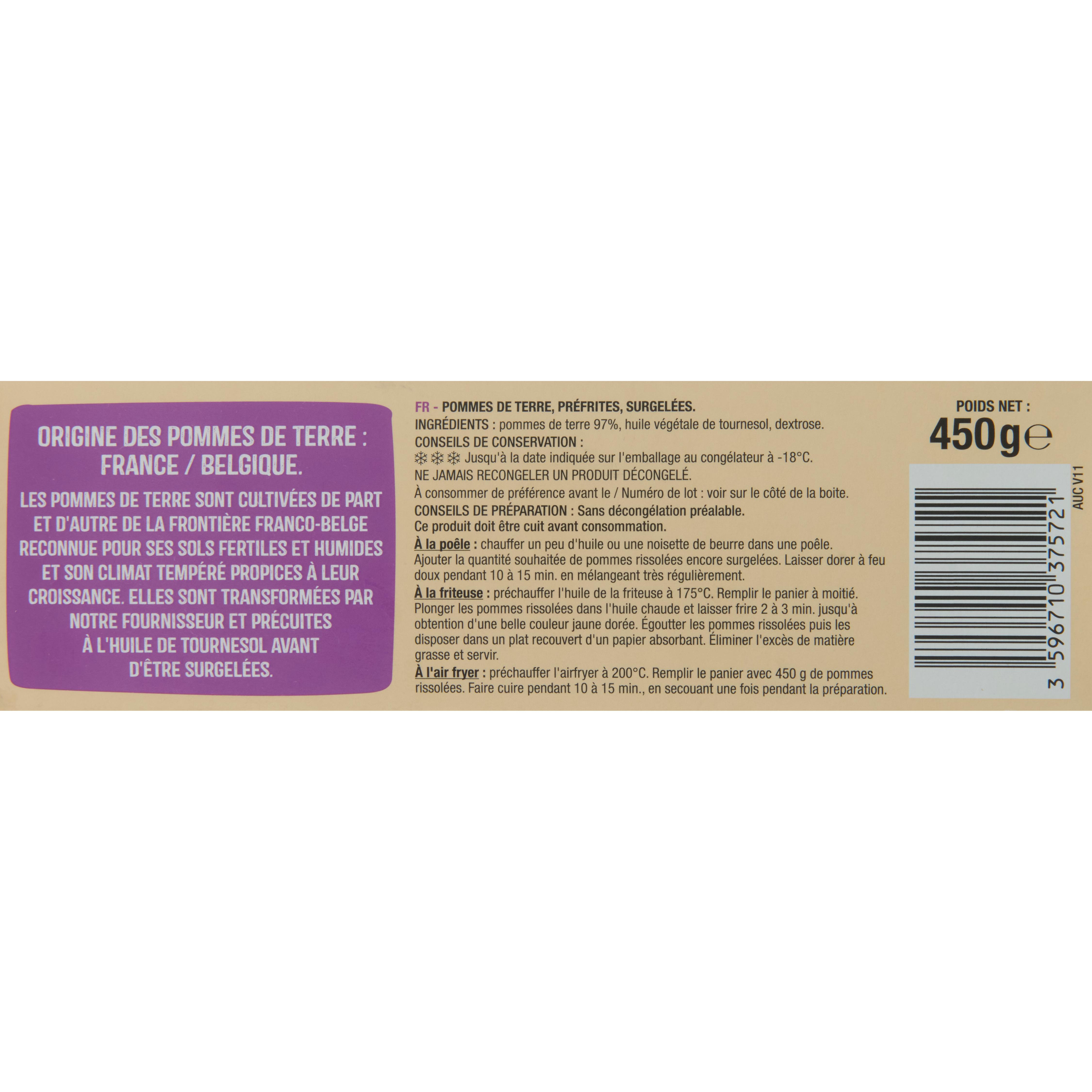 Voir la diapositive 2 : AUCHAN Pommes de terre rissolées dorées et croustillantes 450g