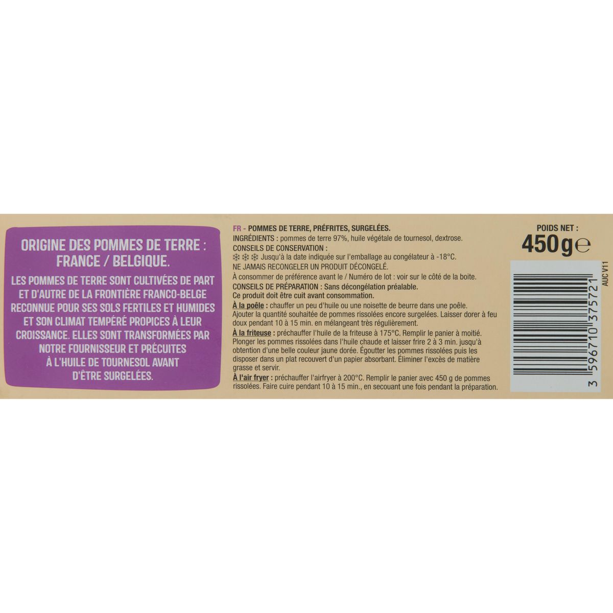 AUCHAN Pommes de terre rissolées dorées et croustillantes 450g