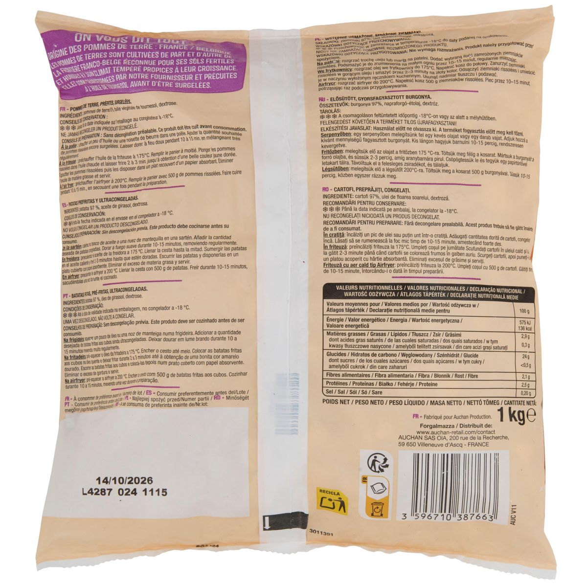 AUCHAN Pommes de terre rissolées 1kg