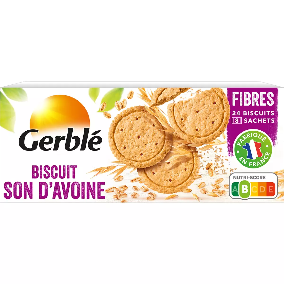 GERBLE Biscuits son d'avoine sans huile de palme, sachets fraîcheur 8x4 biscuits 156g