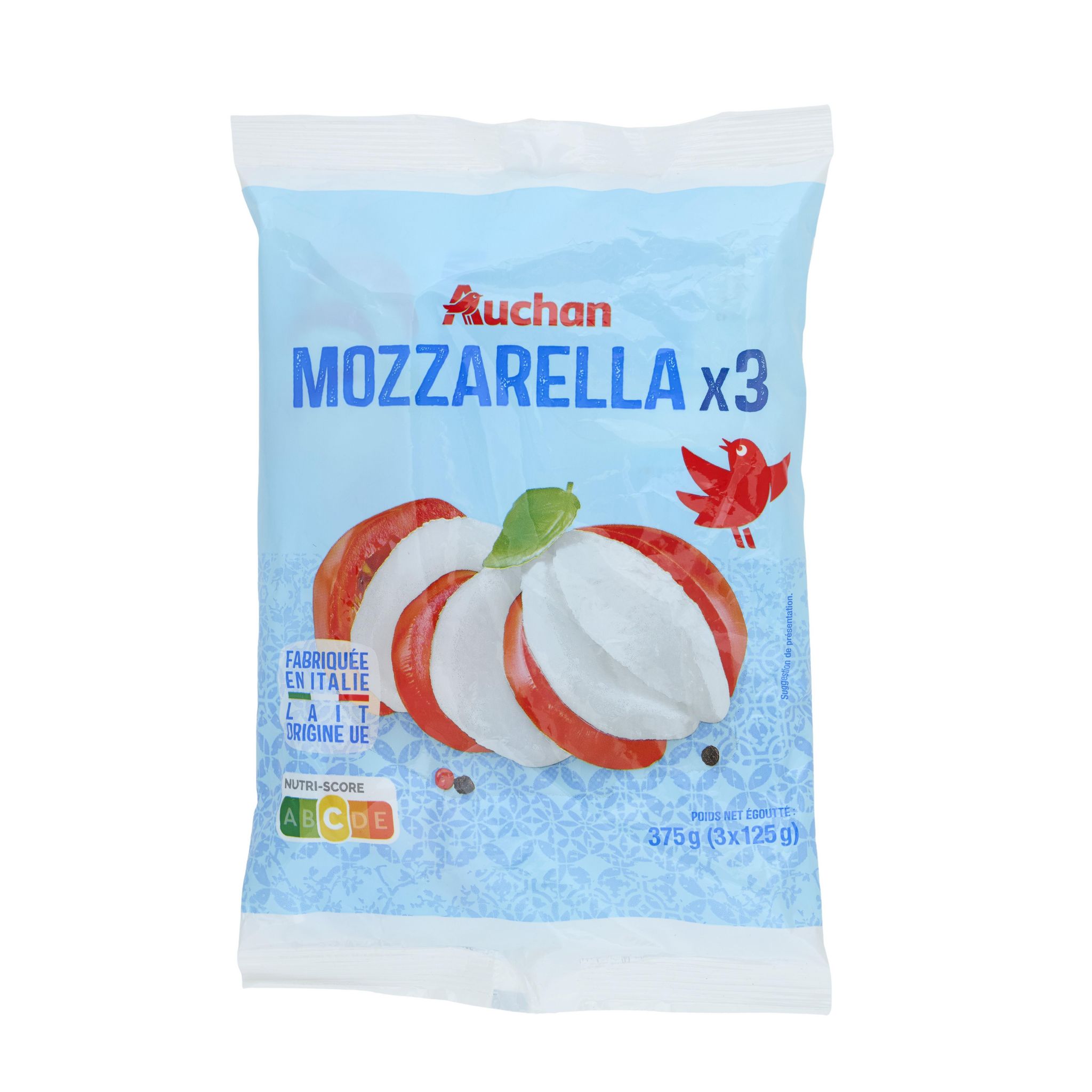Voir la diapositive 3 : AUCHAN Mozzarella 3x125g