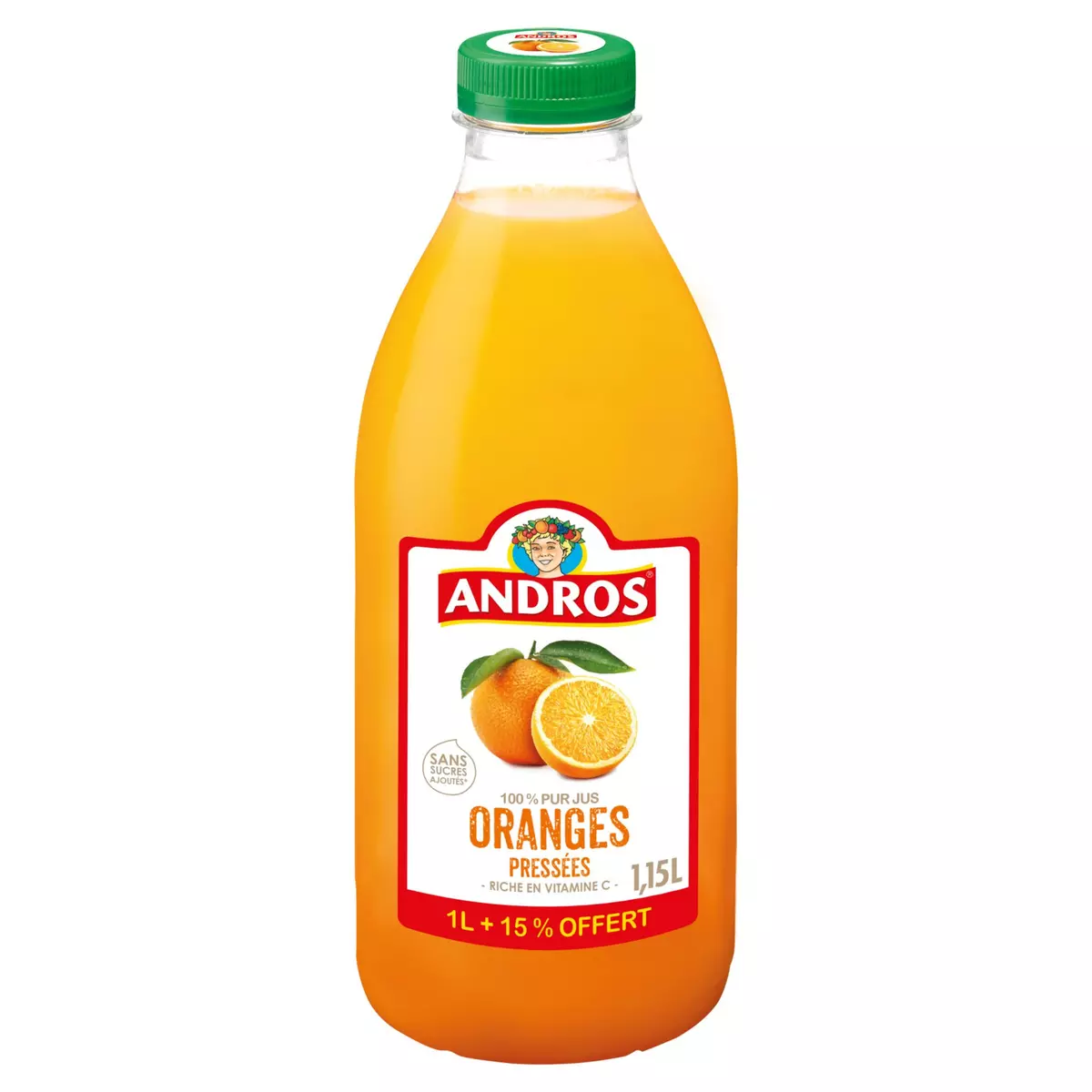 ANDROS Pur jus d'orange pressée sans sucres ajoutés 1l +15% offert