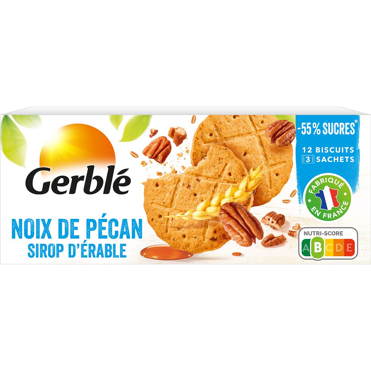 GERBLE Biscuits noix de pécan sirop d'érable sans huile de palme sachets fraîcheur 3x4 biscuits 132g