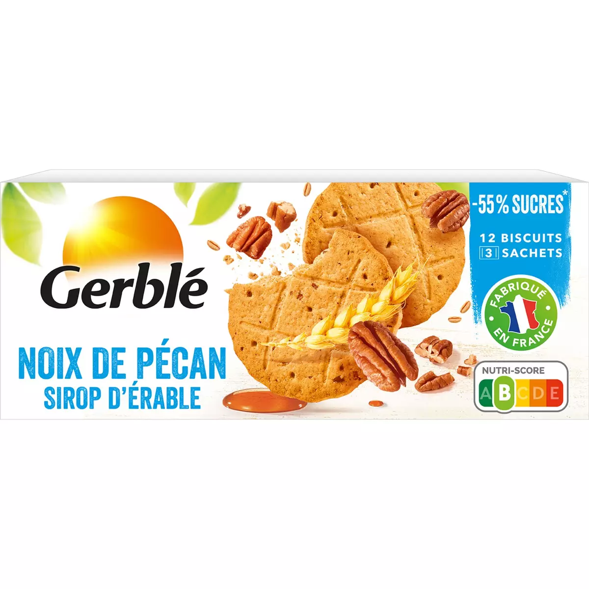 GERBLE Biscuits noix de pécan sirop d'érable sans huile de palme sachets fraîcheur 3x4 biscuits 132g
