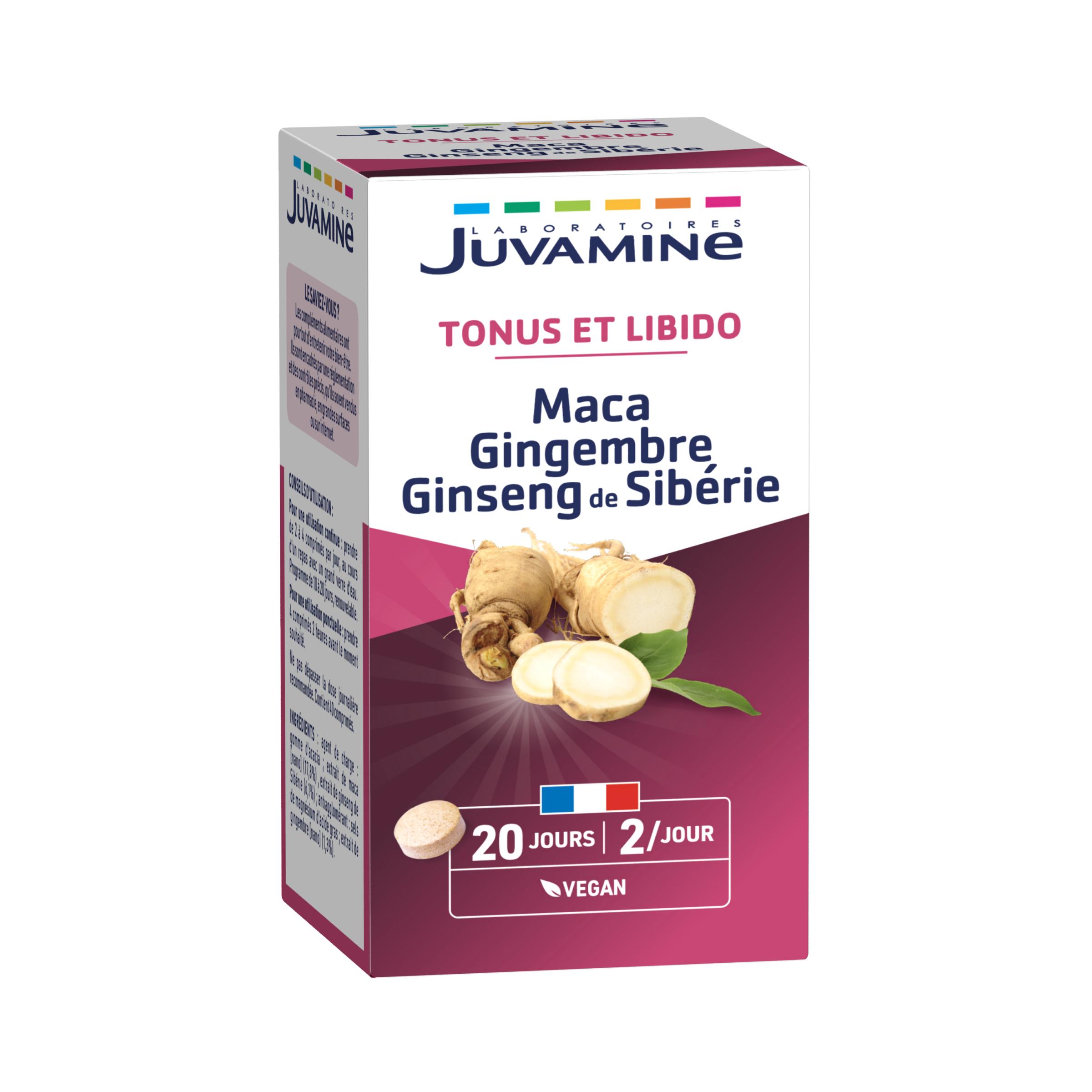 Voir la diapositive 2 : JUVAMINE Tonifiant sexuel maca gingemmbre ginseng 40 comprimés 26g