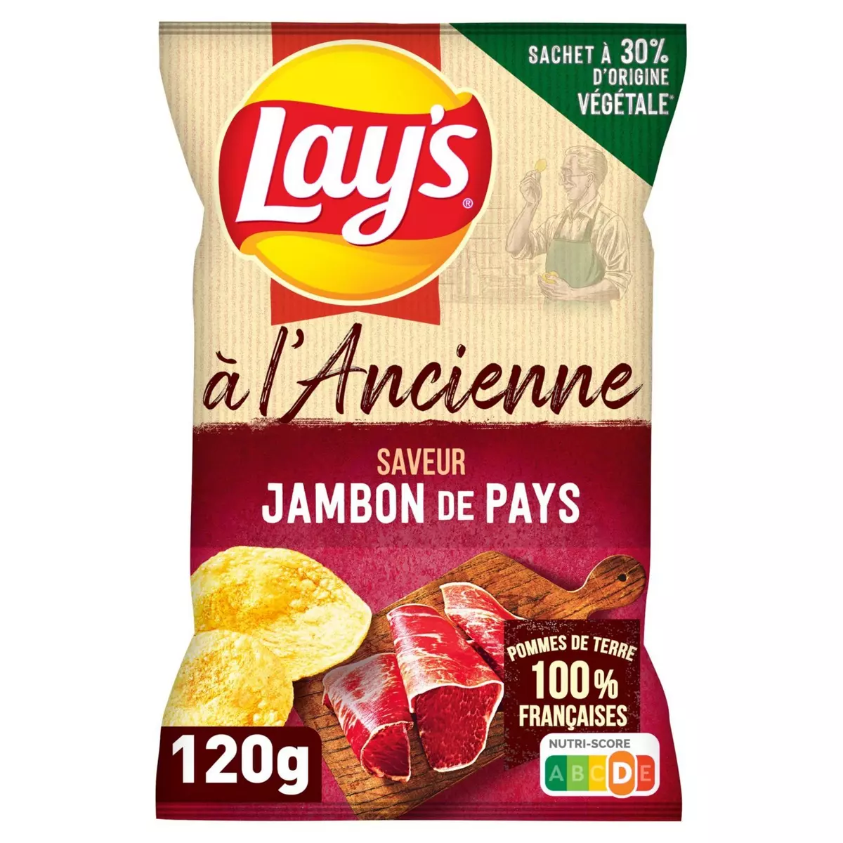 LAY'S Chips à l'ancienne goût jambon fumé 120g