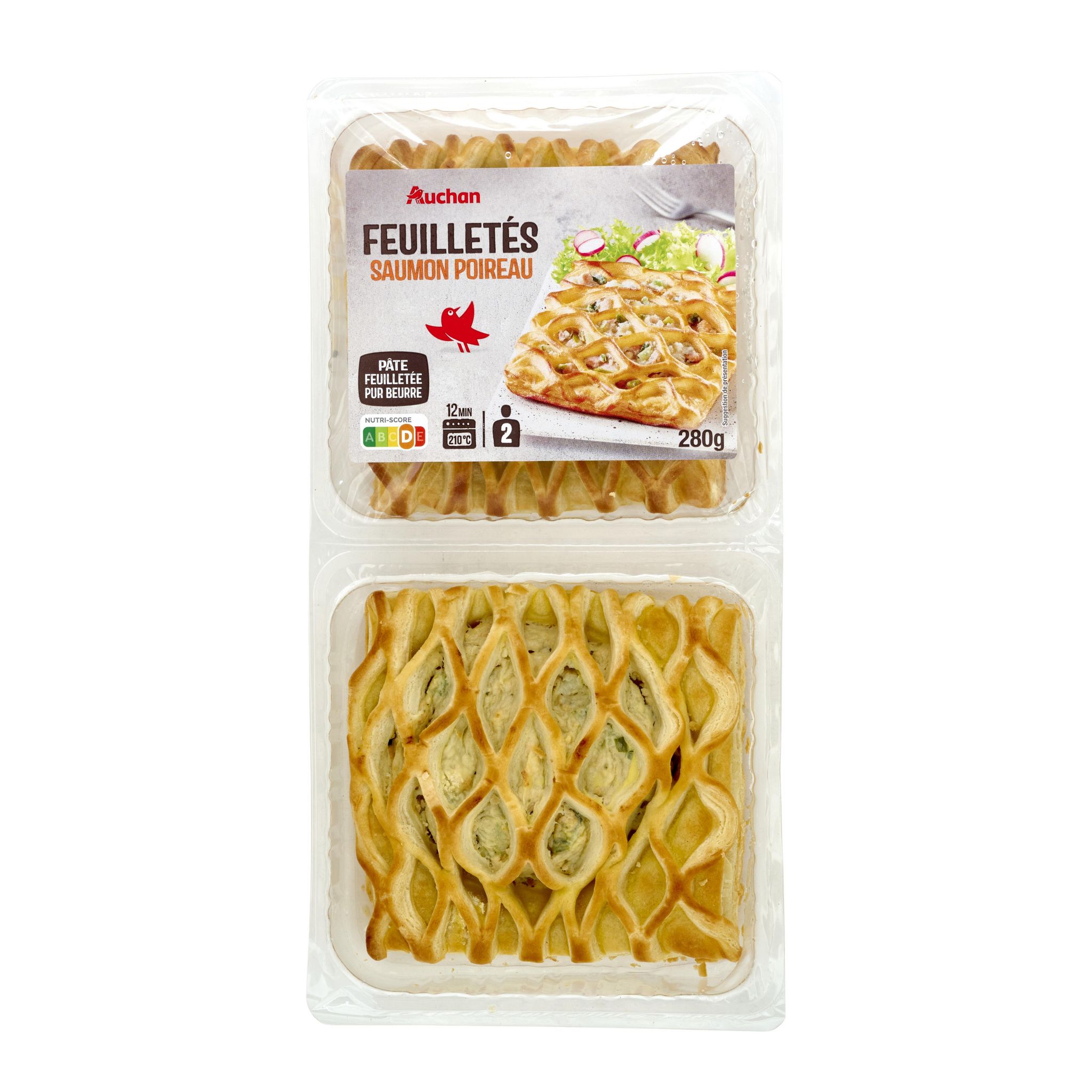 Voir la diapositive 2 : AUCHAN Feuilletés de saumon et poireaux 2 pièces 280g
