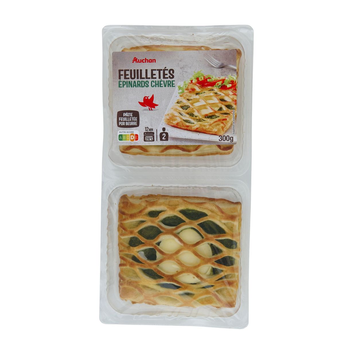 AUCHAN Feuillets au chèvre et épinards 2 pièces 300g