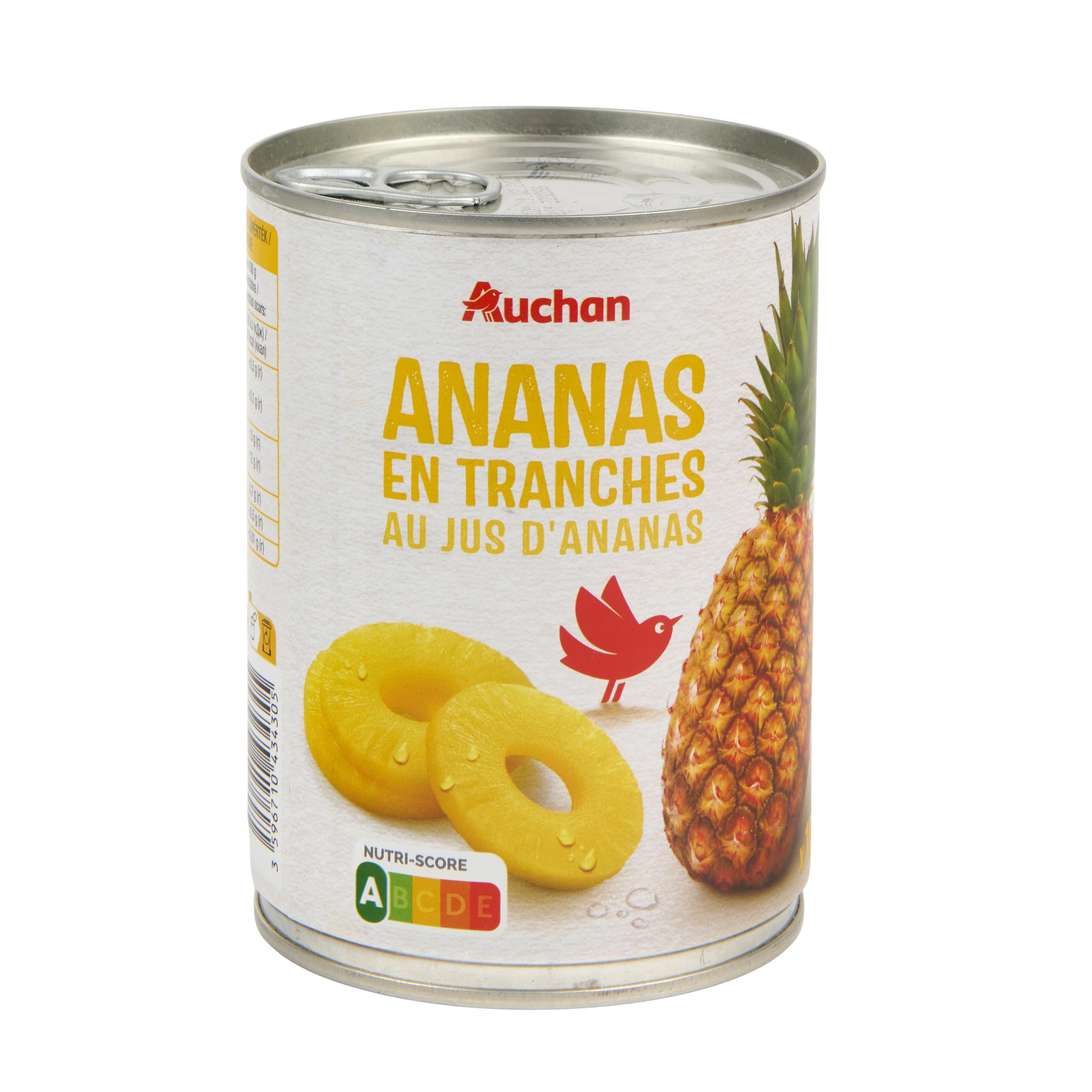 Voir la diapositive 4 : AUCHAN Ananas en tranches au jus 340g