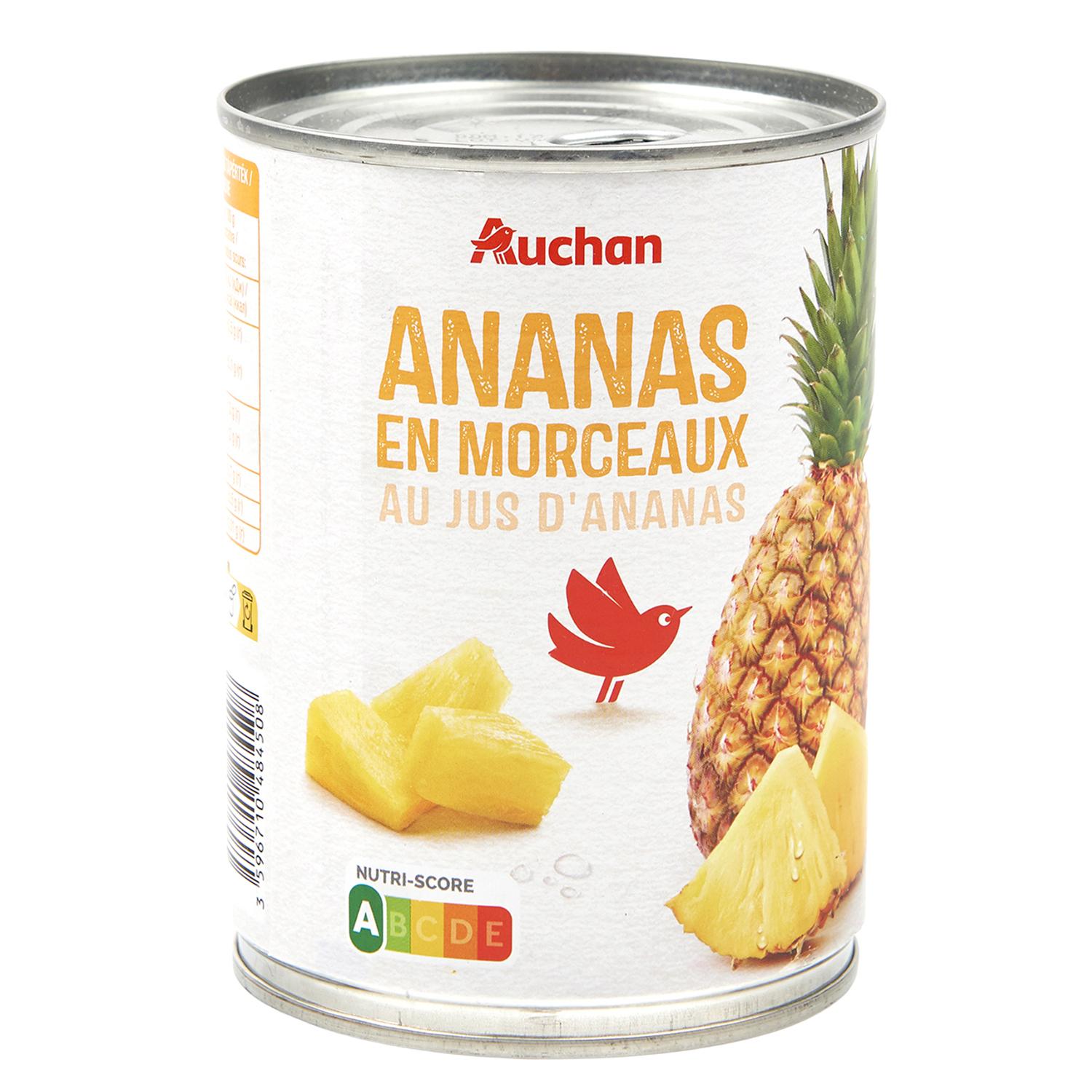 Voir la diapositive 2 : AUCHAN Ananas en morceaux au jus 340g