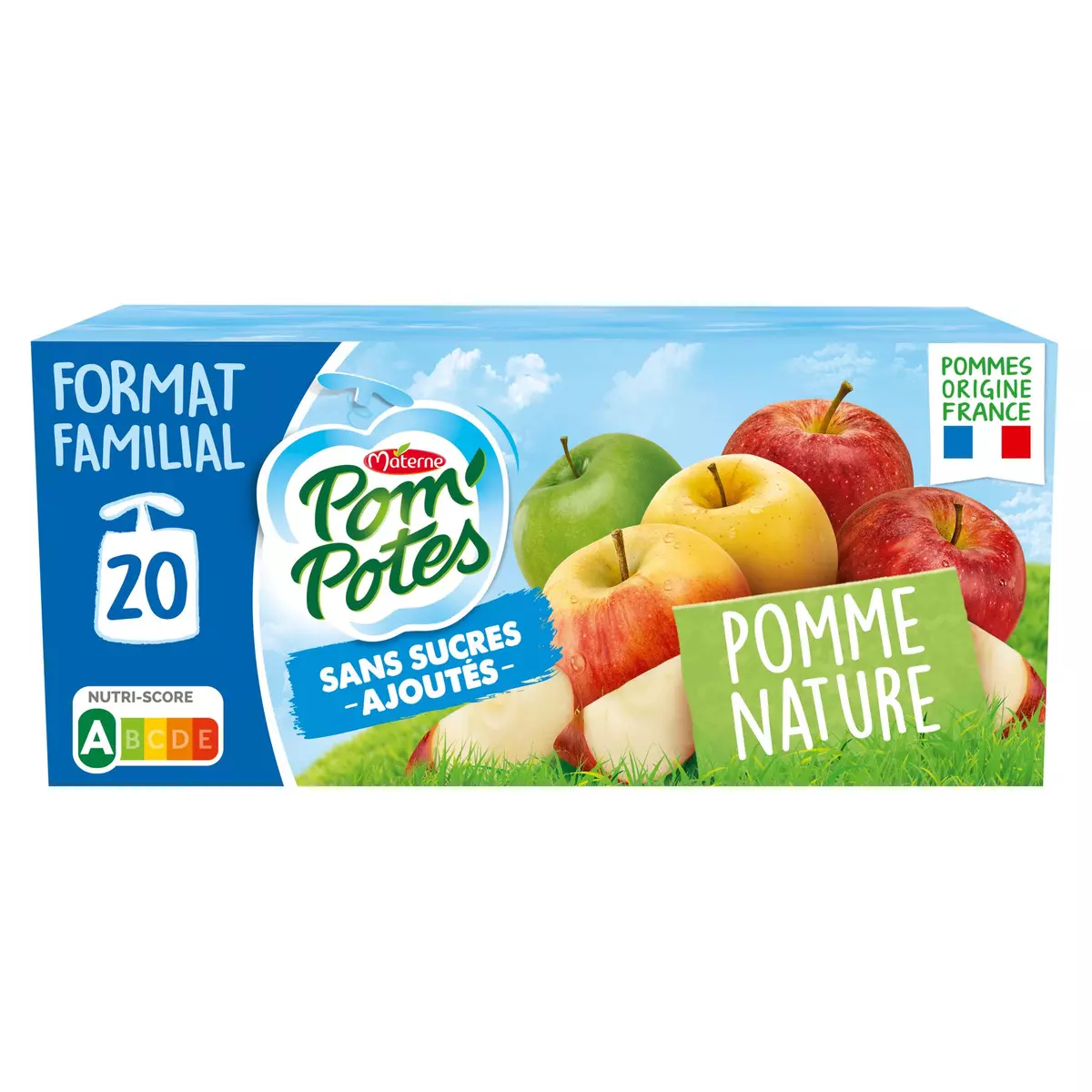 POM'POTES Gourdes compote pomme nature sans sucres ajoutés 20x90g