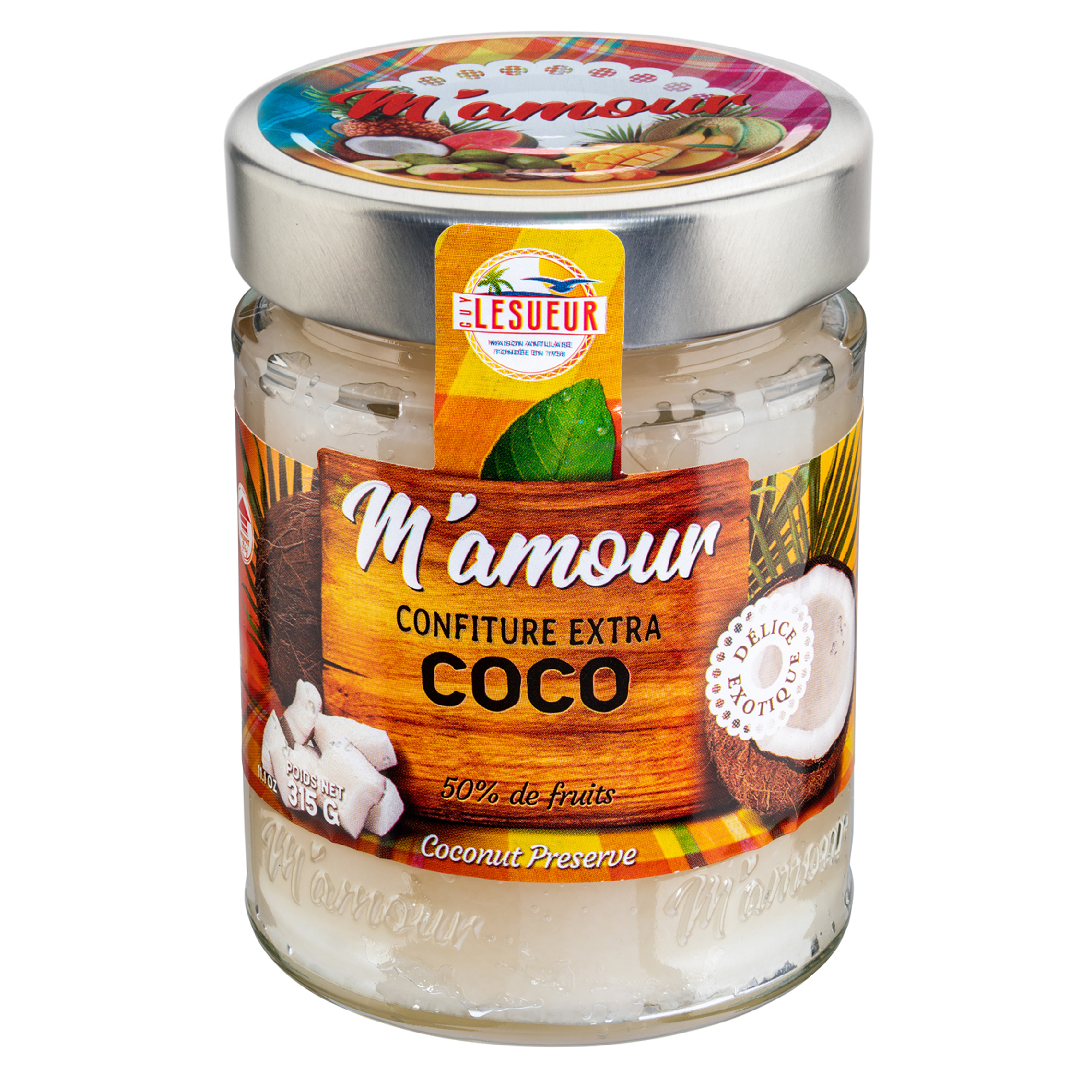 M'AMOUR Confiture de coco 50% de fruits en bocal 325g