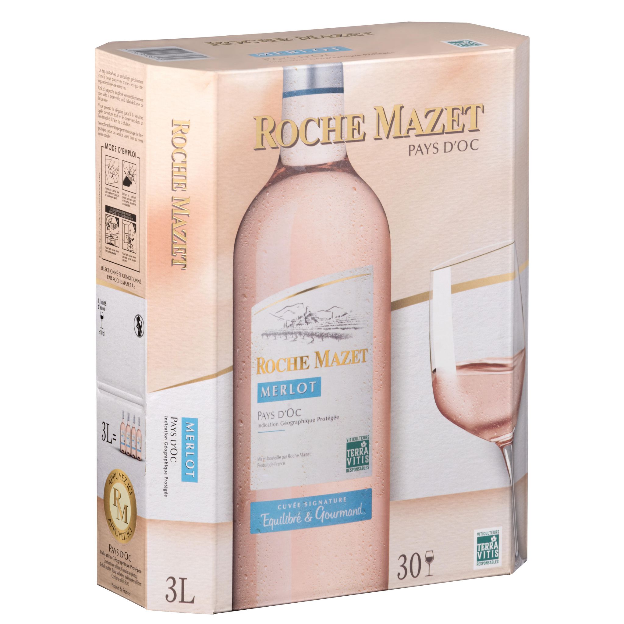 Voir la diapositive 2 : ROCHE MAZET IGP Pays-d'Oc Merlot Roche Mazet cuvée spéciale rosé Bib BIB 3L