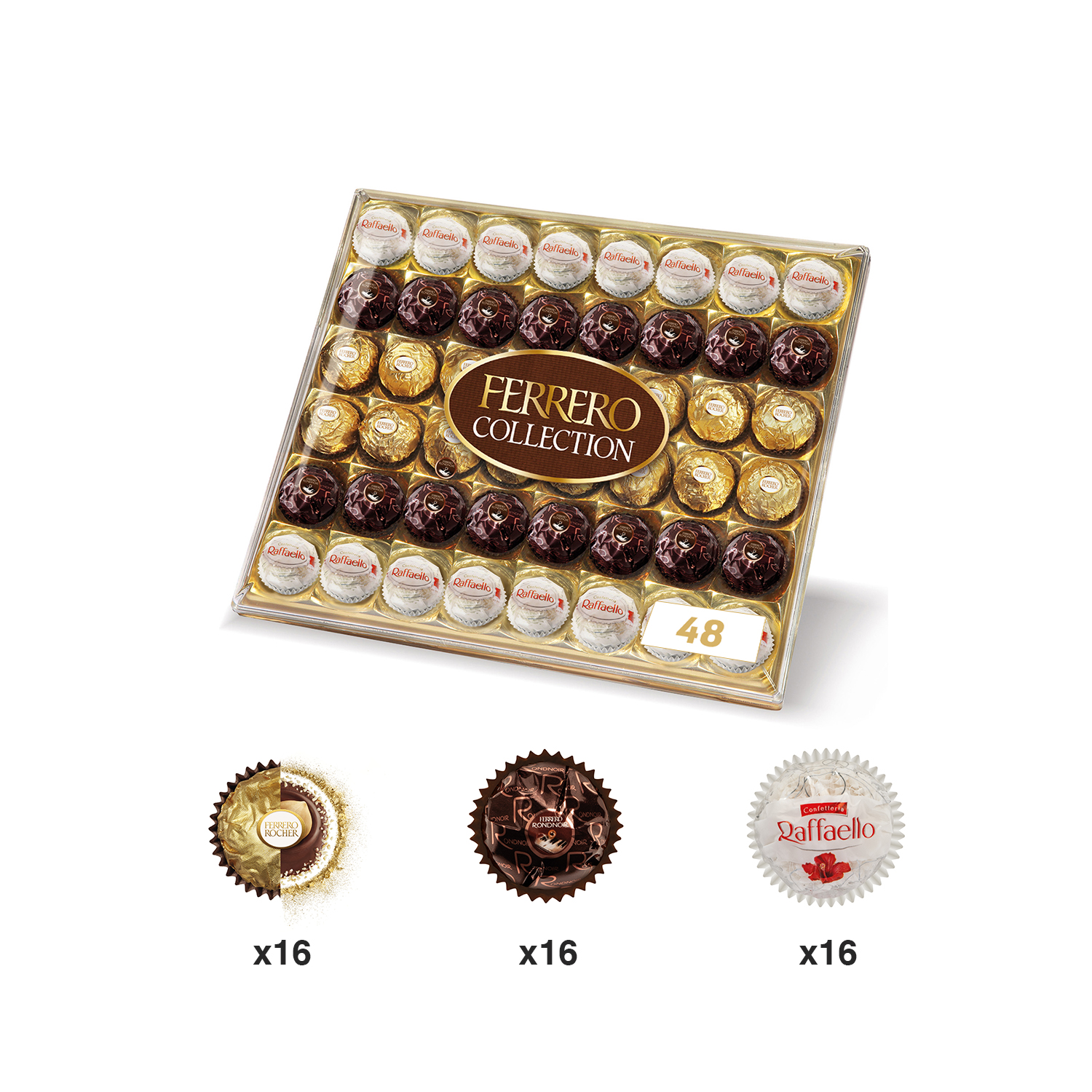 Voir la diapositive 2 : FERRERO Collection Assortiment de rochers au chocolat au lait et noisettes noix de coco et amandes et chocolat noir 48 rochers 518g