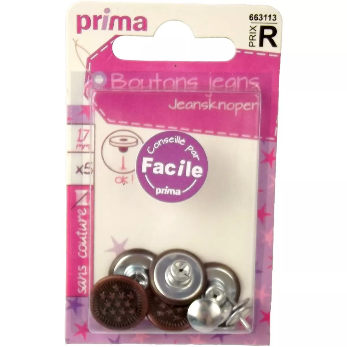 PRIMA Boutons jeans sans couture 5 boutons