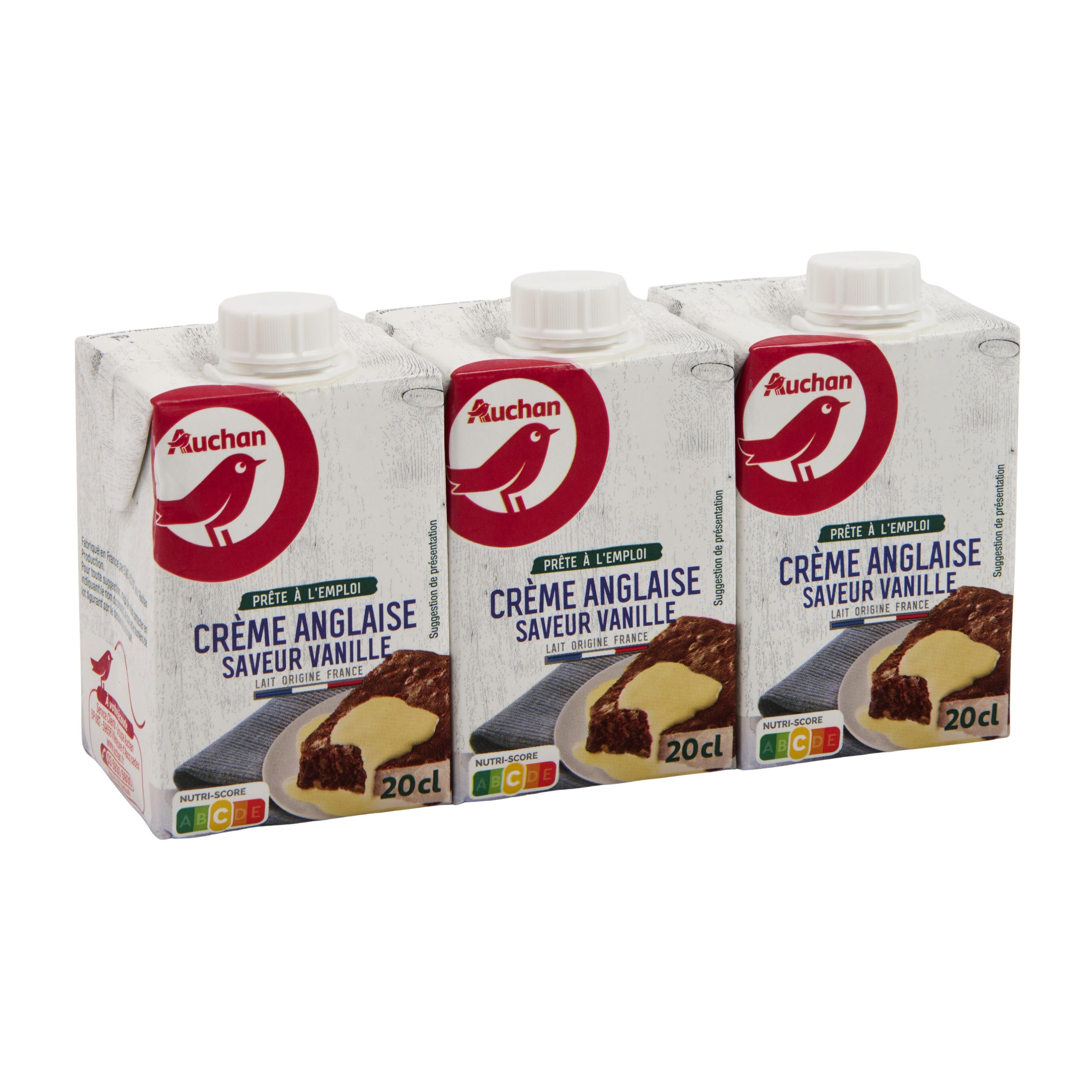 Voir la diapositive 2 : AUCHAN Crème anglaise saveur vanille UHT 3x20cl