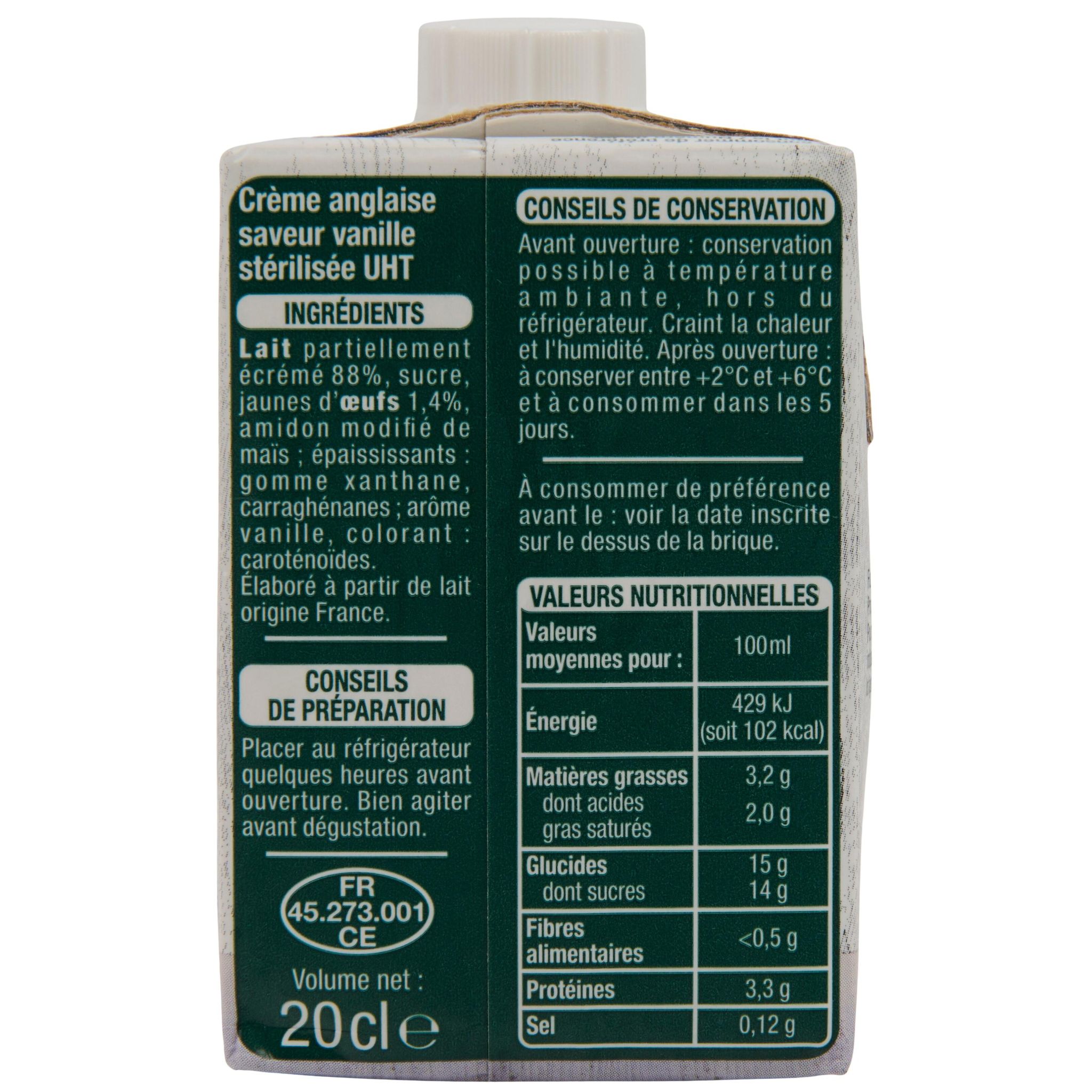 Voir la diapositive 3 : AUCHAN Crème anglaise saveur vanille UHT 3x20cl