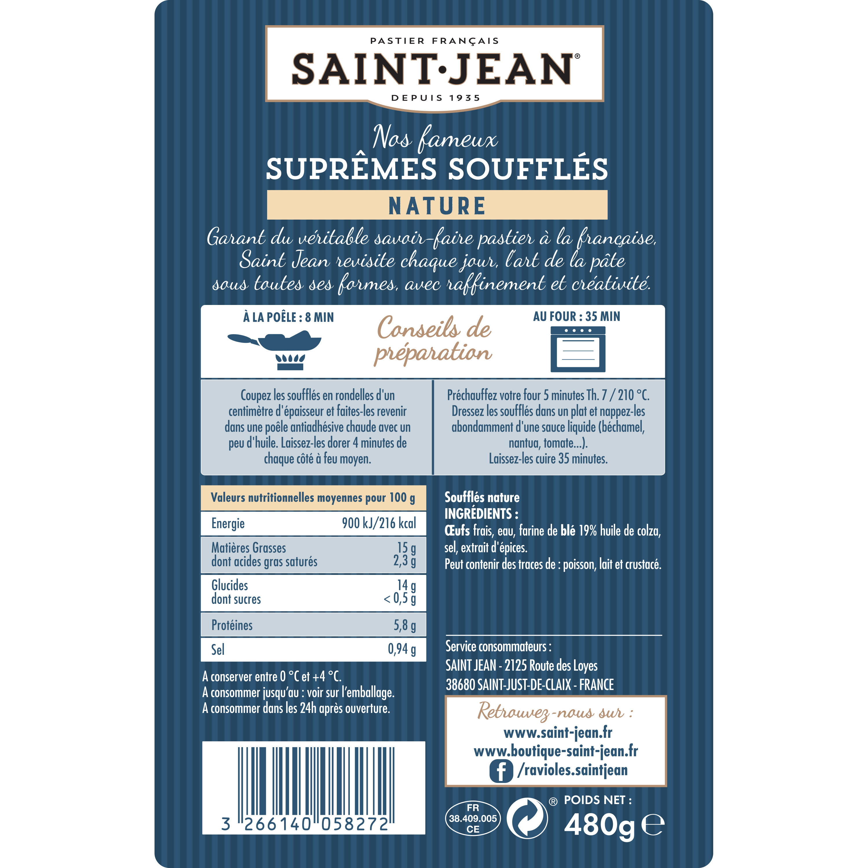 Voir la diapositive 2 : SAINT JEAN Suprêmes soufflés Nature 4 pièces 4x120 g