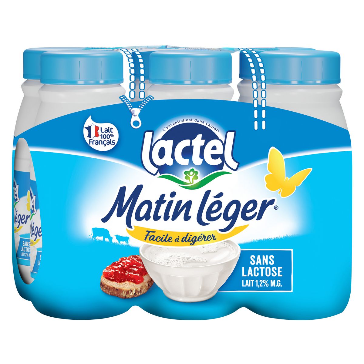 LACTEL Matin léger Lait facile à digérer sans lactose 6x25cl