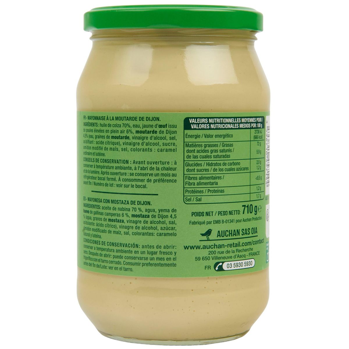 AUCHAN Mayonnaise à la moutarde de Dijon bocal 710g