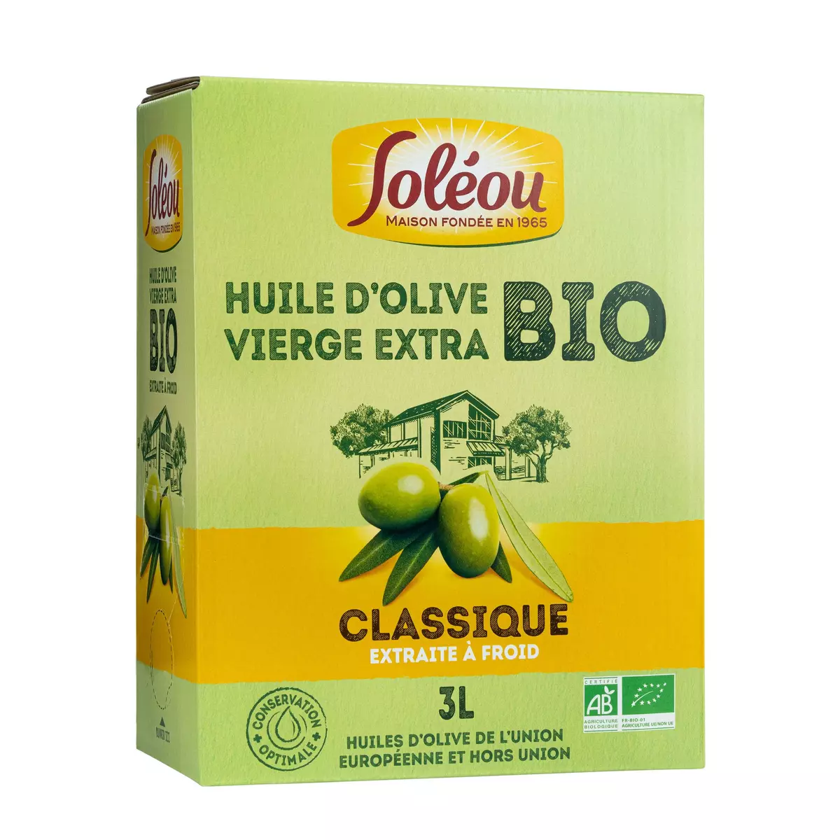 SOLEOU Huile d'olive vierge extra bio classique extraite à froid Bib 3l