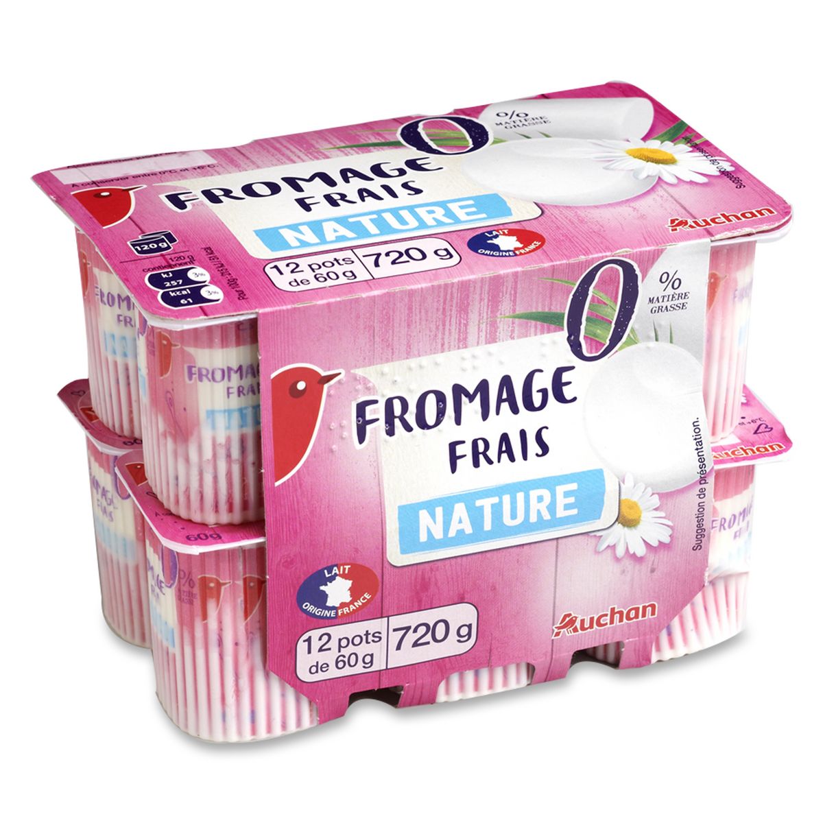 AUCHAN Fromage frais allégé 0% 12x60g 12x60g