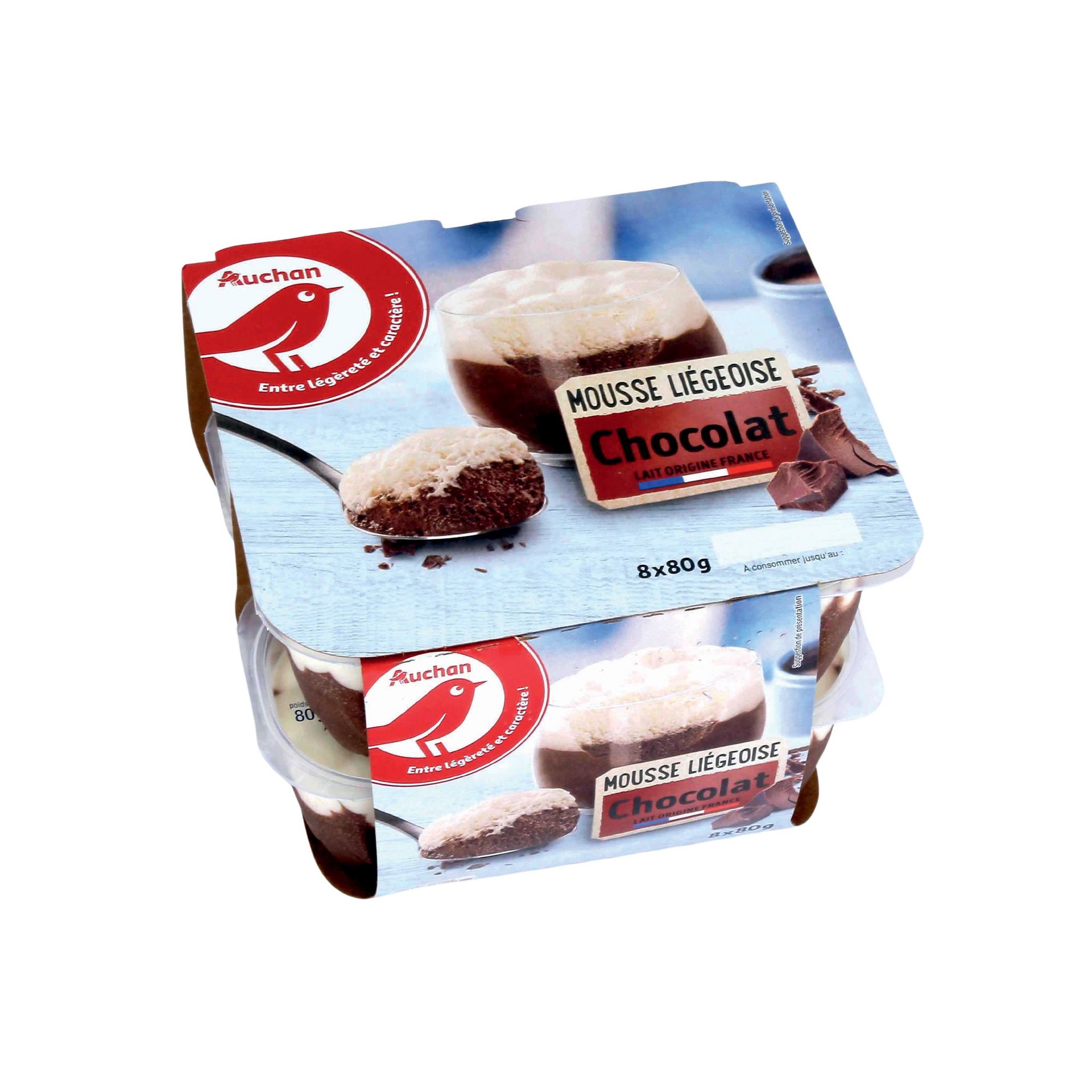 Voir la diapositive 2 : AUCHAN Mousse liégeoise au chocolat 8x80g